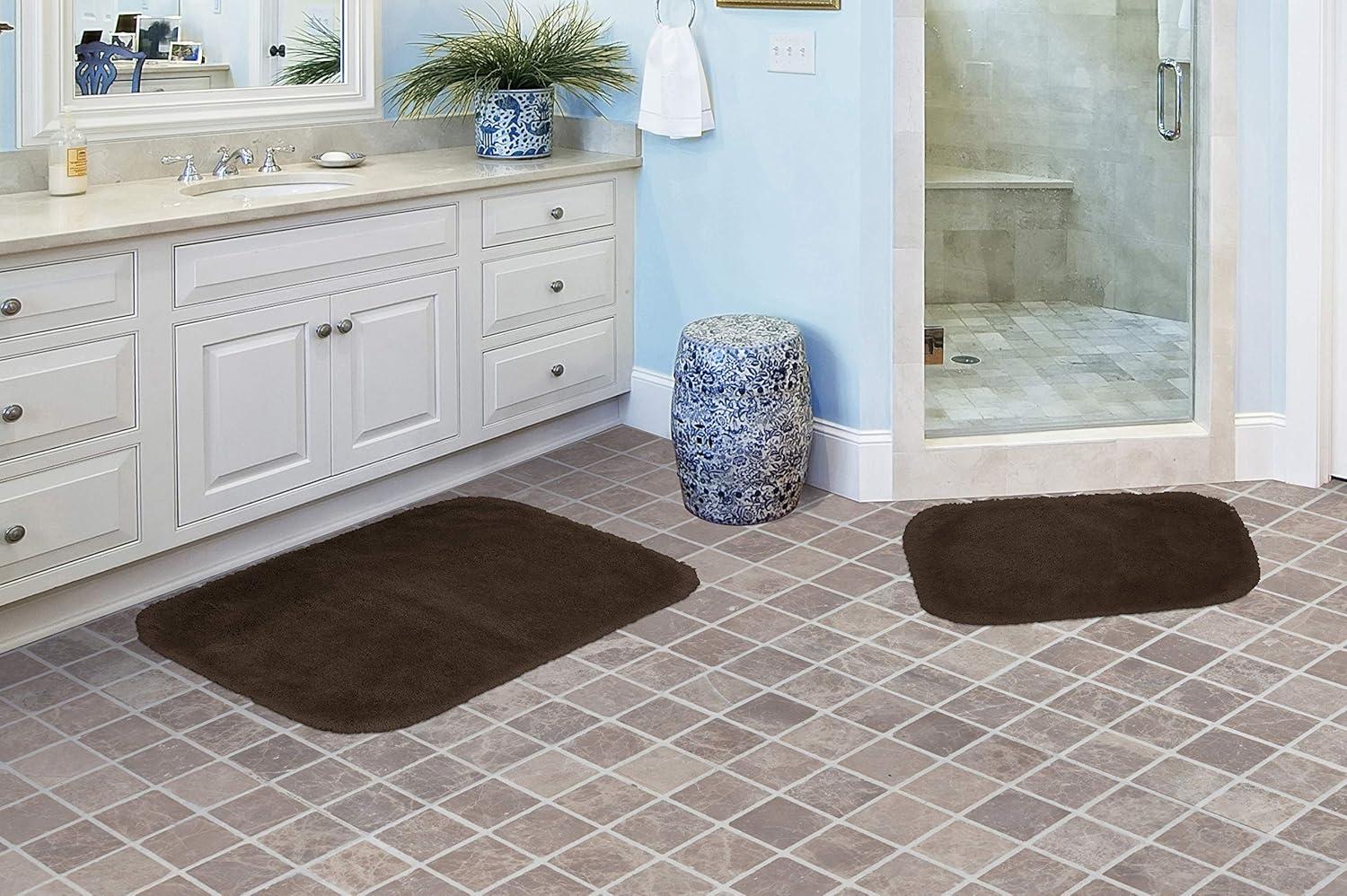 Garland Rug Finest Luxury Washable Bath Rug Set, 2 Piece Set (17"x24" Bath Rug, & 21"x34" Bath Rug) Chocolate