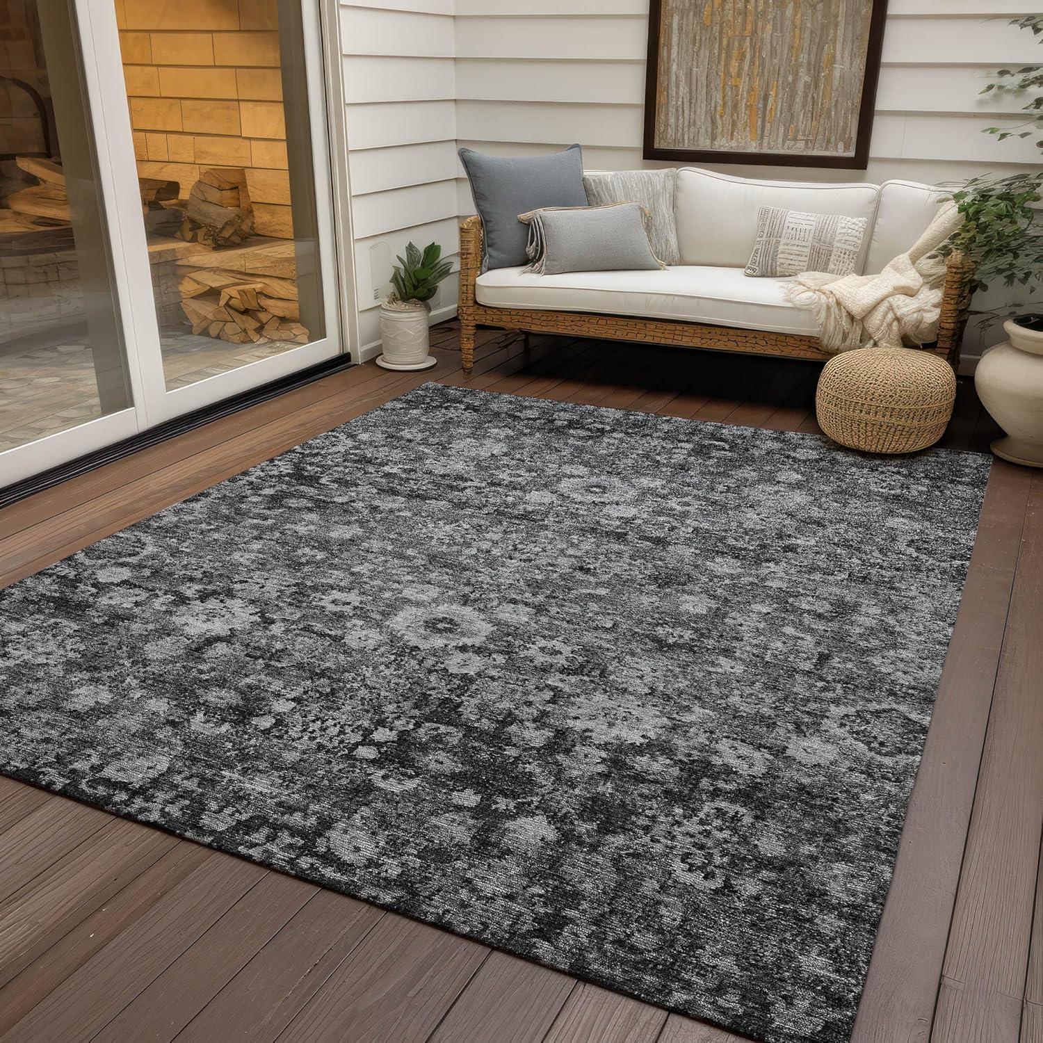 Gray Synthetic Rectangular 8' x 10' Washable Area Rug