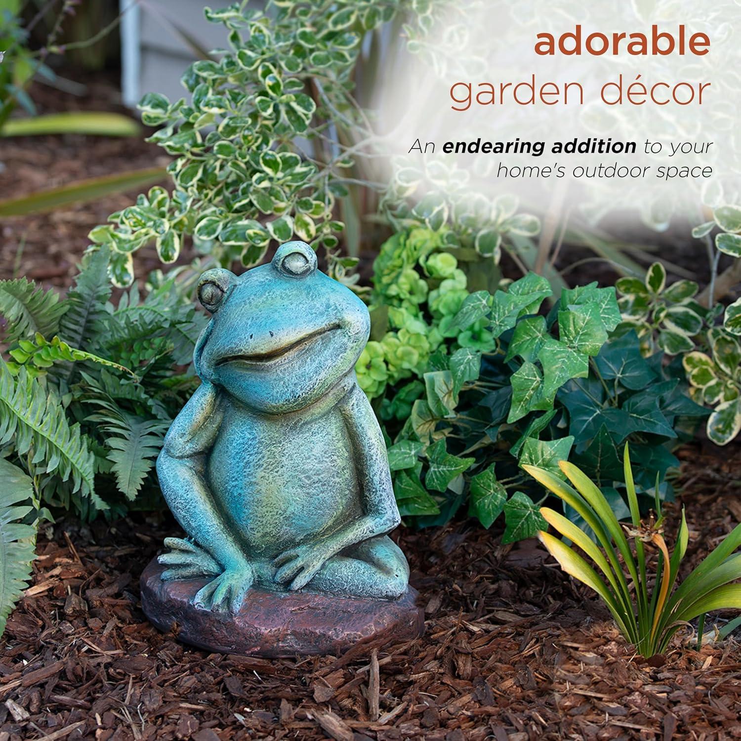 15" Magnesium Oxide Pensive Frog Statue - Alpine Corporation: Garden Decor, Zen722 Collection