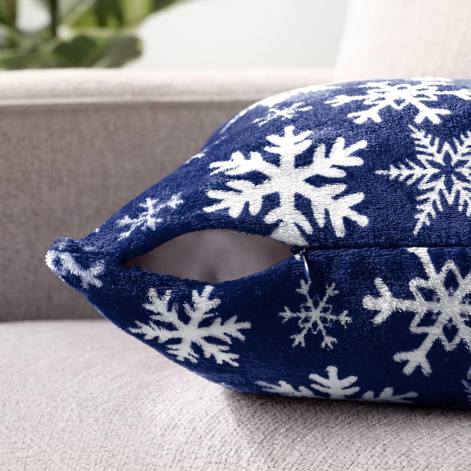 PAVILIA Set of 2 Throw Pillow Covers, Decorative Velvet Square Cushion Cases for Bed Sofa Couch Bedroom Living Room, Snowflake Blue/18 x 18