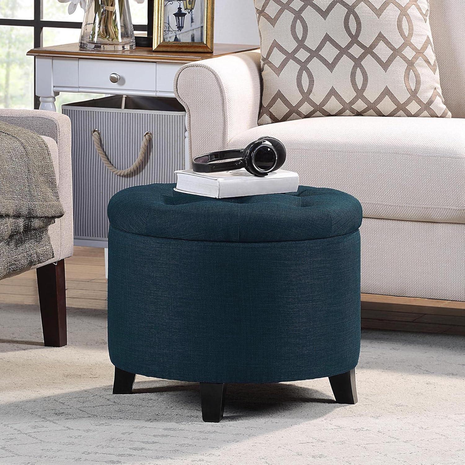 Convenience Concepts Designs4Comfort Round Storage Ottoman, Dark Blue Fabric