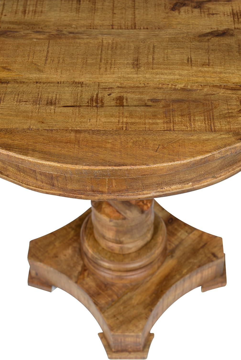 Wooden Round Table with Intricate Braided Pedestal Base, Brown- Saltoro Sherpi