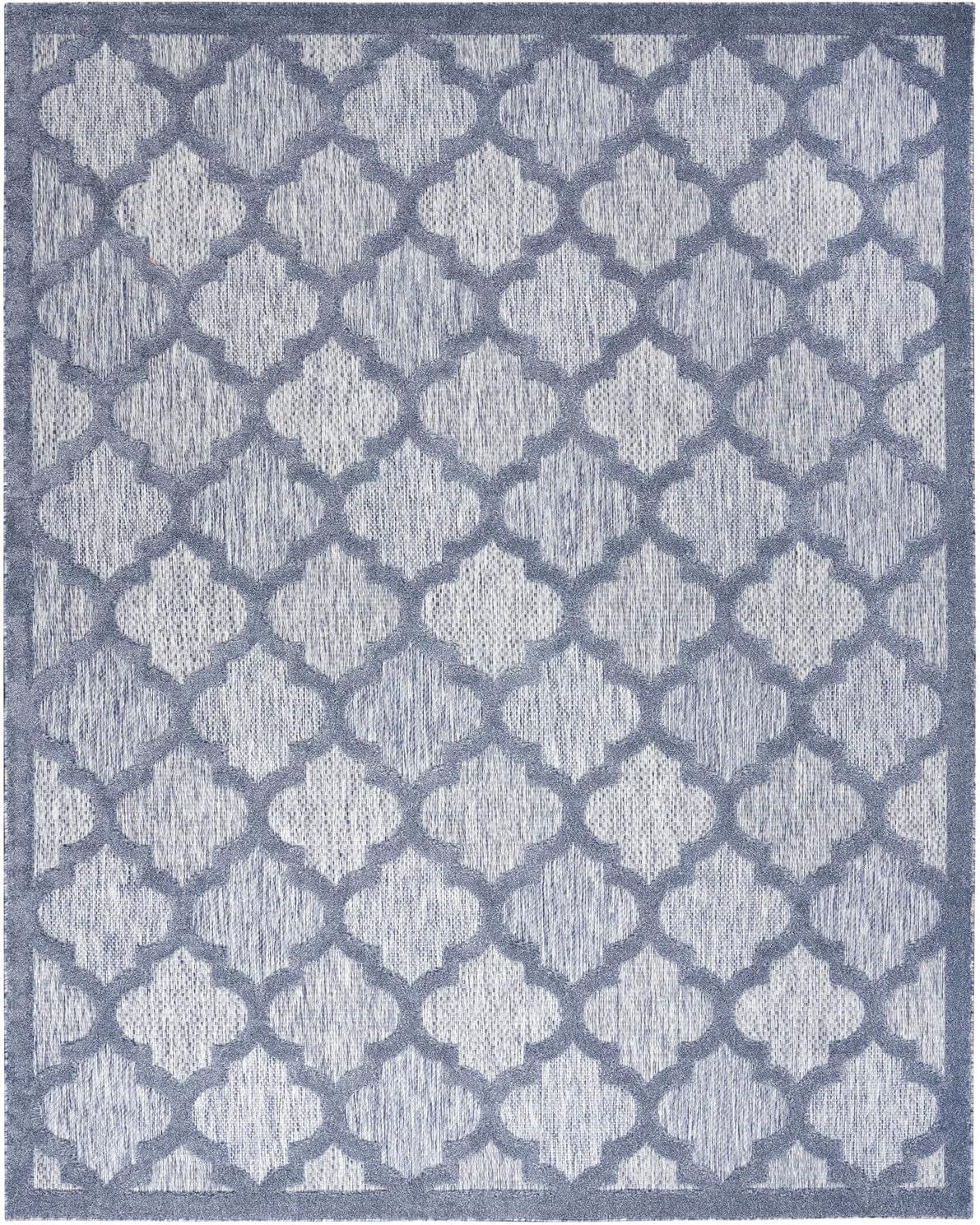 Denim Blue and White Synthetic Trellis Flat Woven Rug 7' x 10'