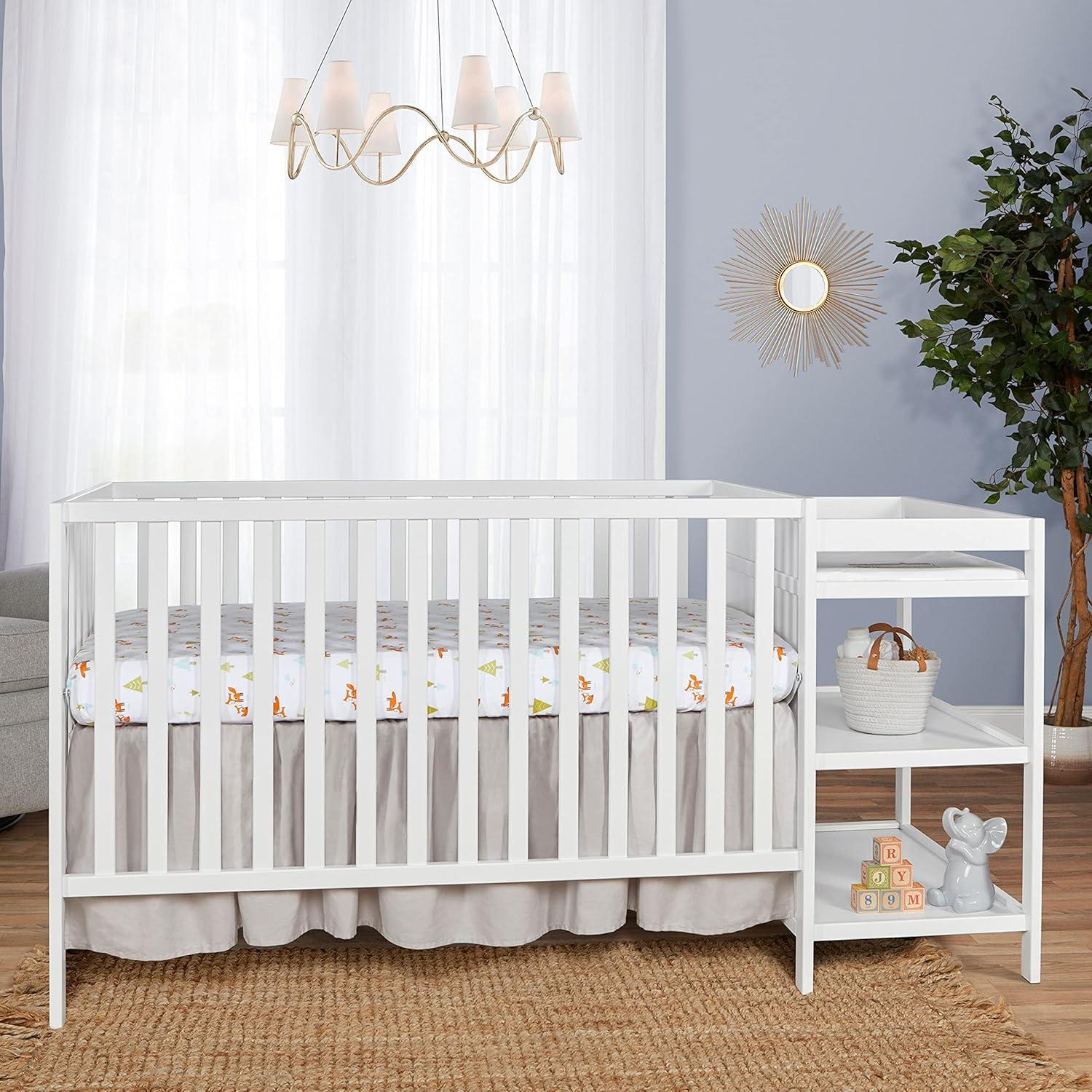 Dream On Me Synergy Convertible Baby Crib and Changer in White with Detachable Changing Table