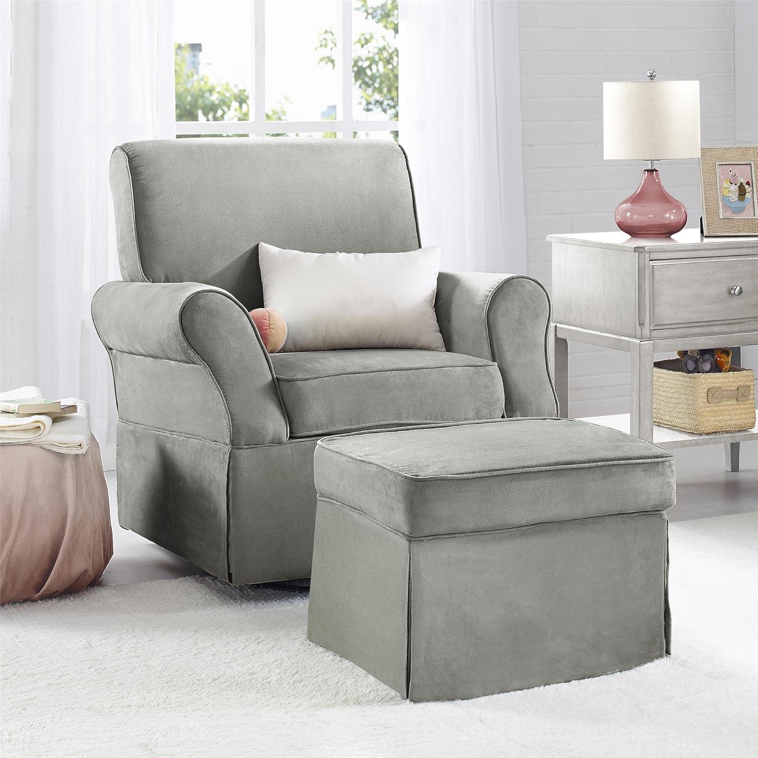 Gray Microfiber Swivel Glider Chair and Ottoman Set