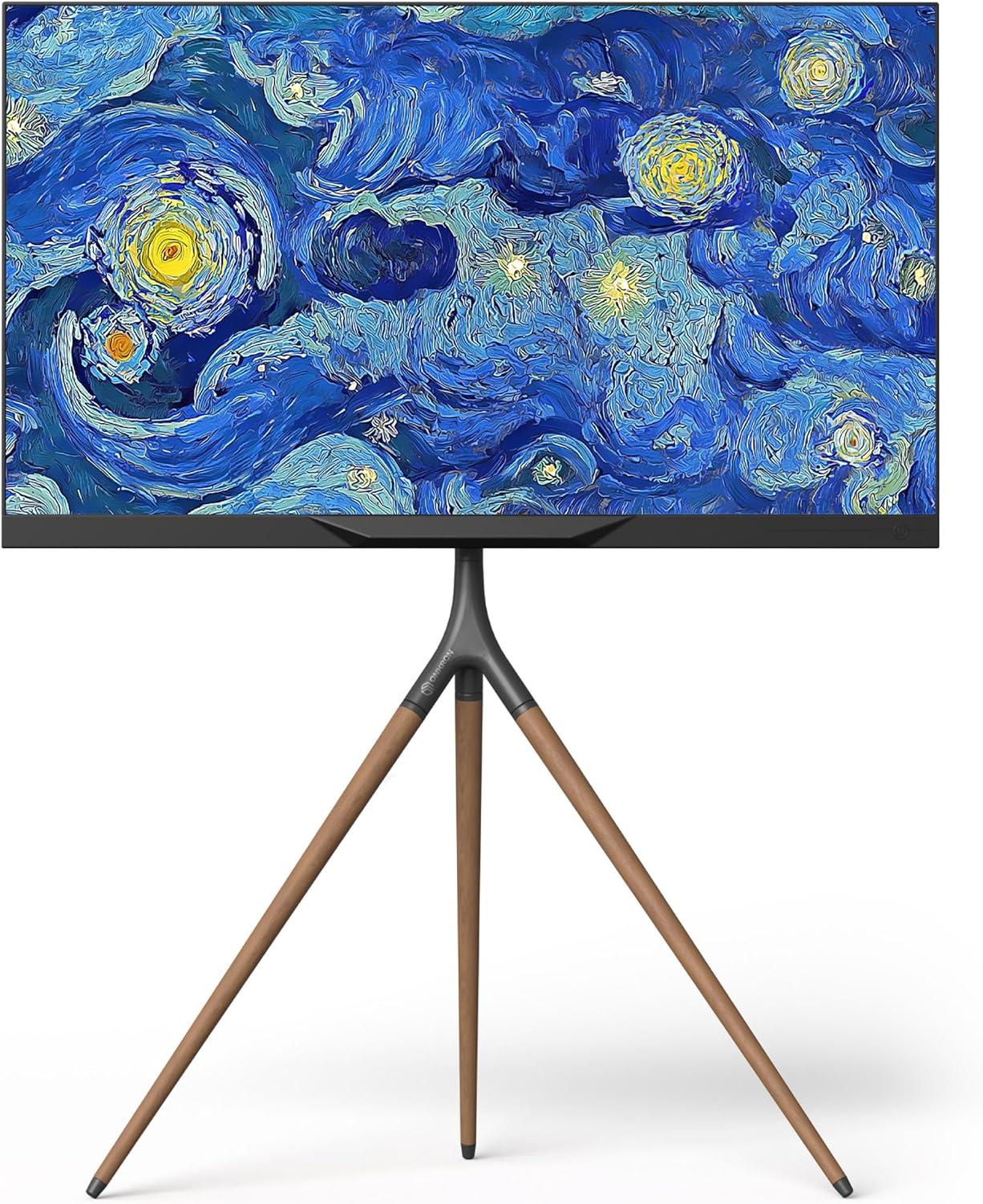 ONKRON Tripod TV Stand Wood for TVs up to 65" and 77 lbs, Swivel Floor Corner TV Stand Adjustable