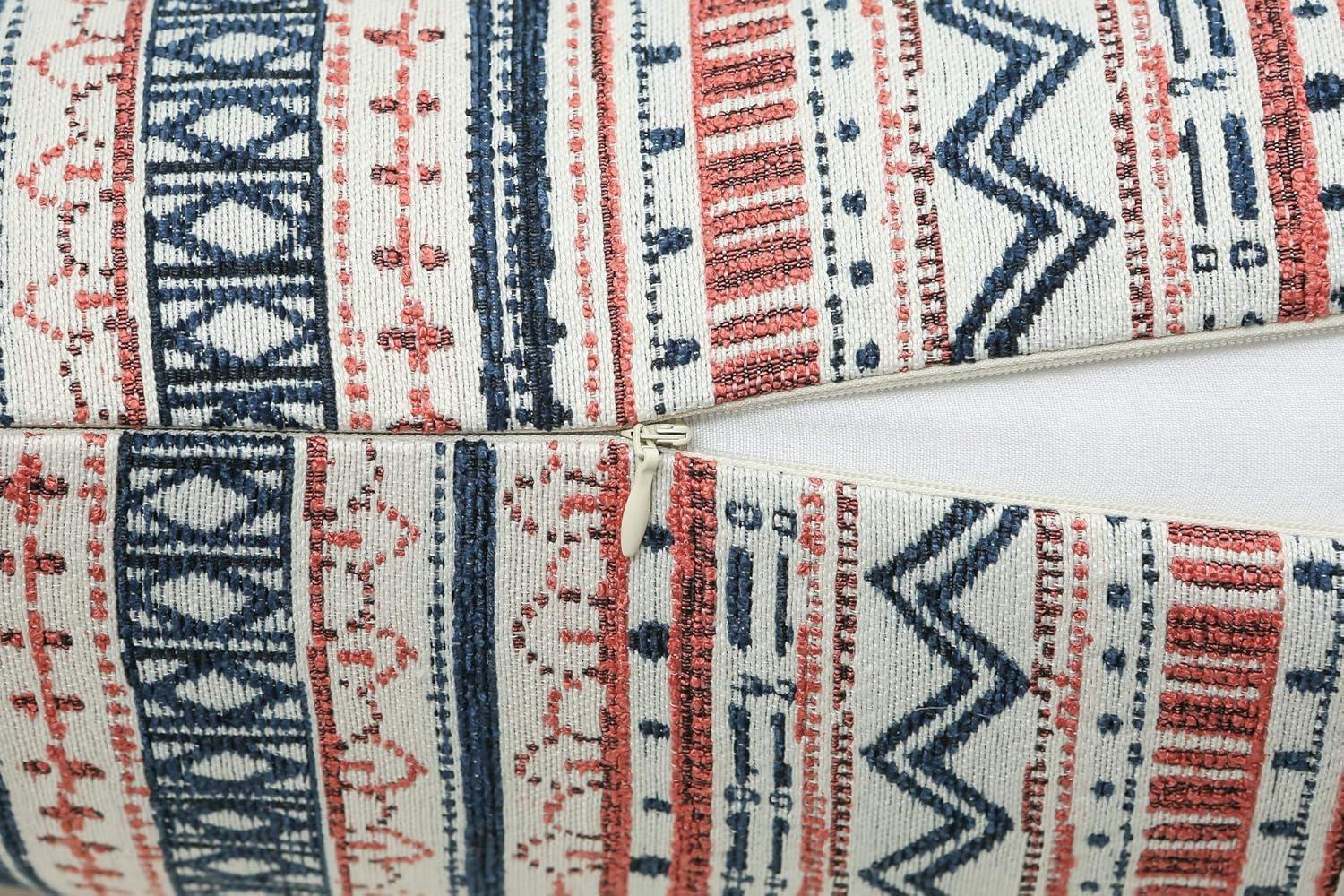 Pack of 2 Throw Pillow Covers Decorative Pillow Cases for Sofa Couch Bed, Bohemian Striped Geometric Pattern, 20x20 Inches, Navy Pink Cream