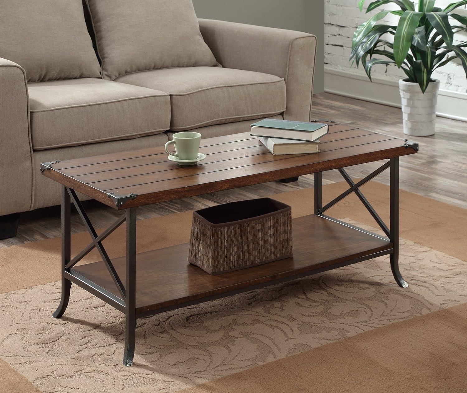Convenience Concepts Brookline Coffee Table with Shelf, Dark Walnut/Slate Gray