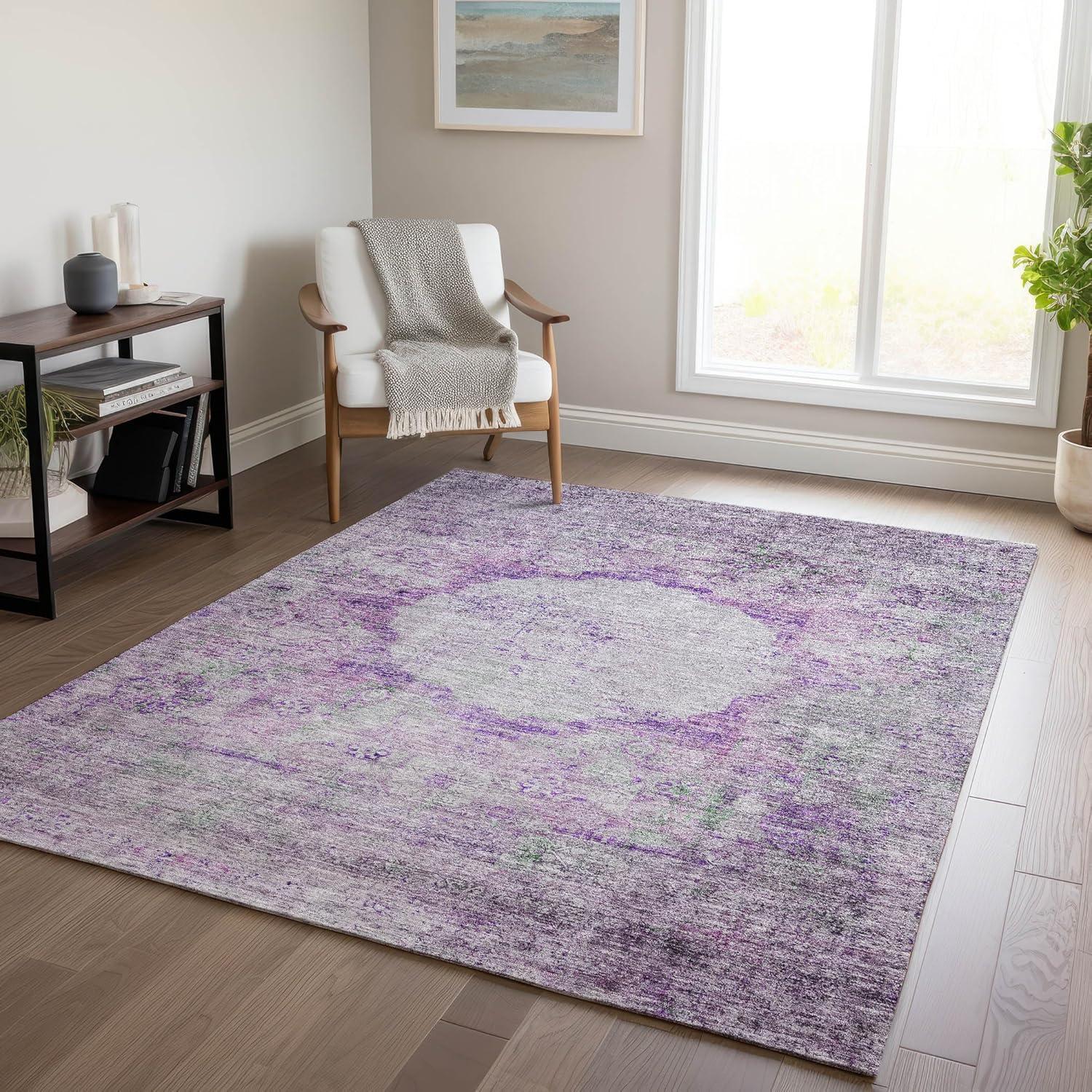 Purple Synthetic Flat Woven Rectangular 5' x 7' Area Rug