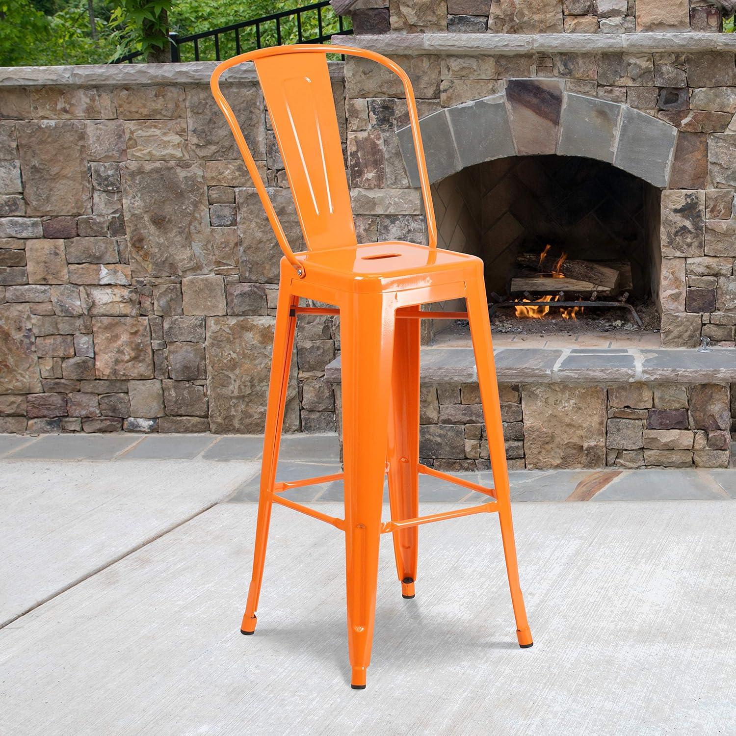 Flash Furniture Commercial Grade 30" High Orange Metal Indoor-Outdoor Barstool with Removable Back