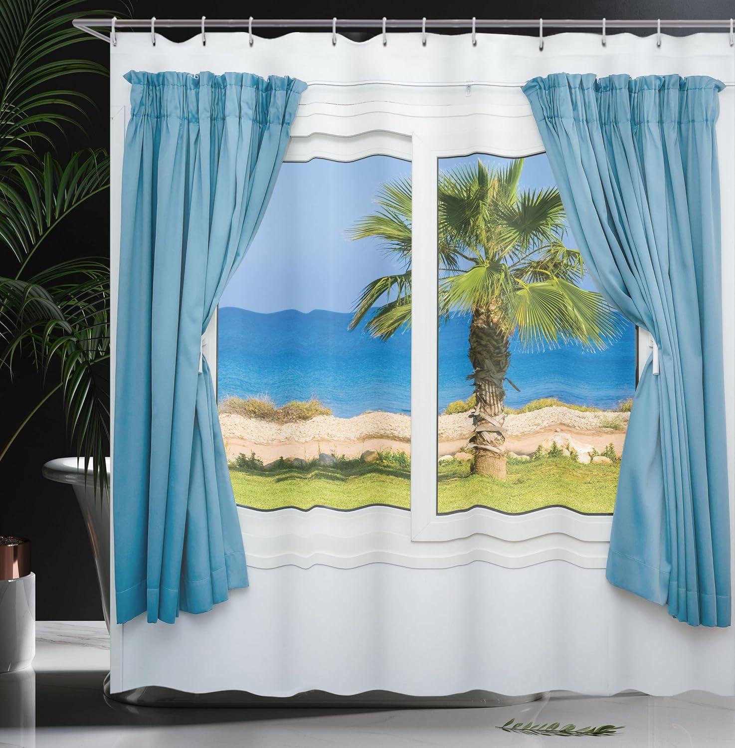 Ambesonne Blue Shower Curtain, Big Tsunami Ocean Nature, 69"Wx75"L, Pale Blue Royal Blue