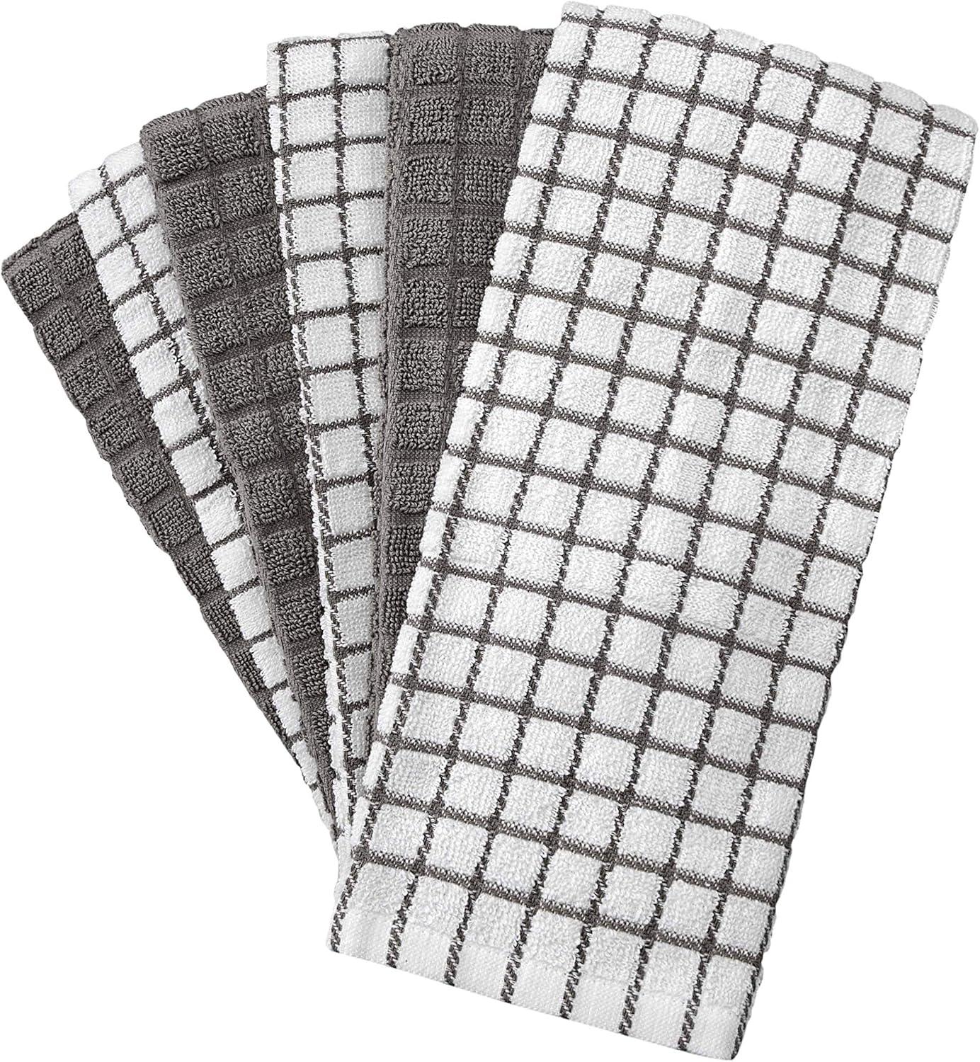 Gray and White Check Cotton Kitchen Towels Set of 6