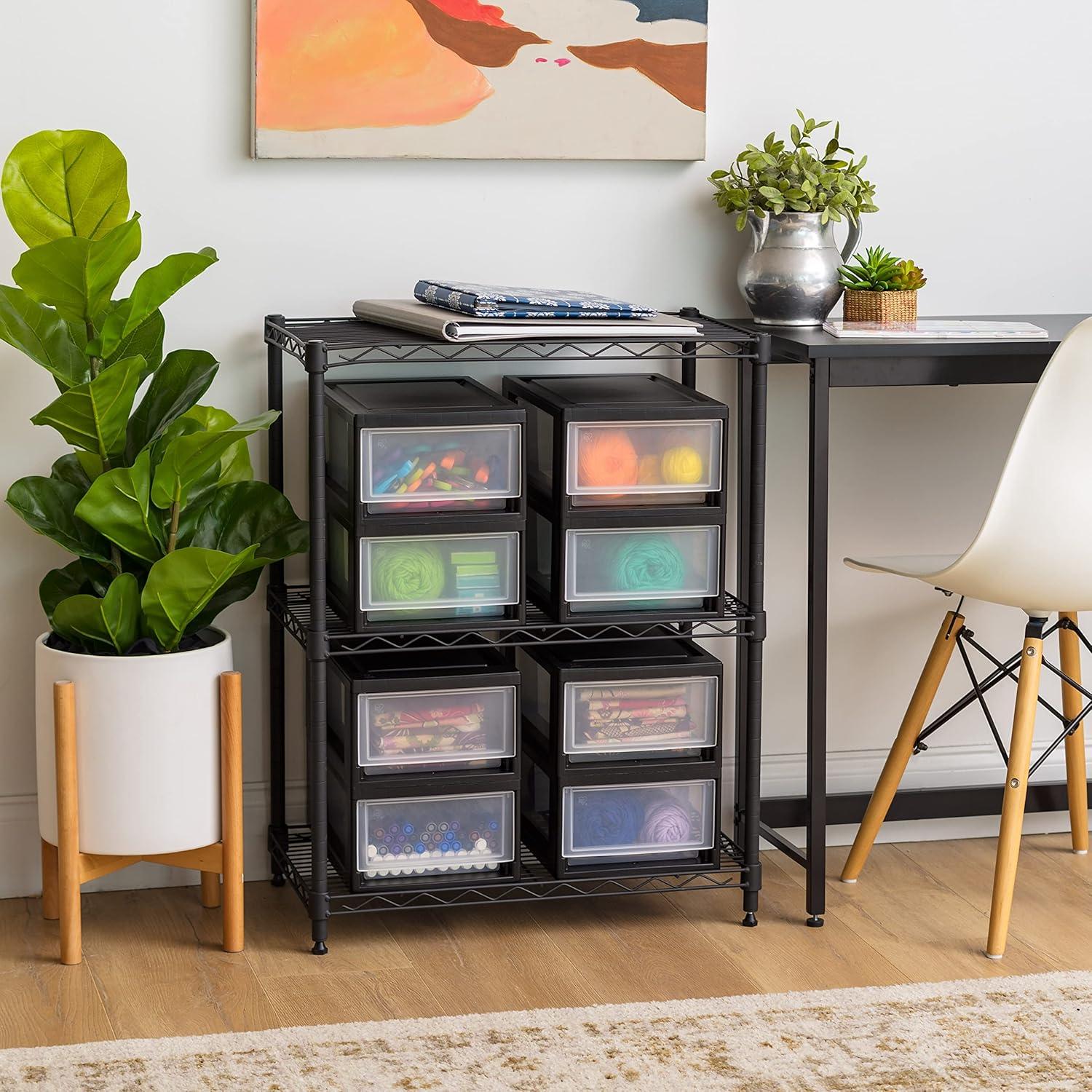 IRIS USA 6 Qt. Stackable Storage Drawer,8 Pack, Plastic Drawer Organizer with Clear Doors for Pantry, Black