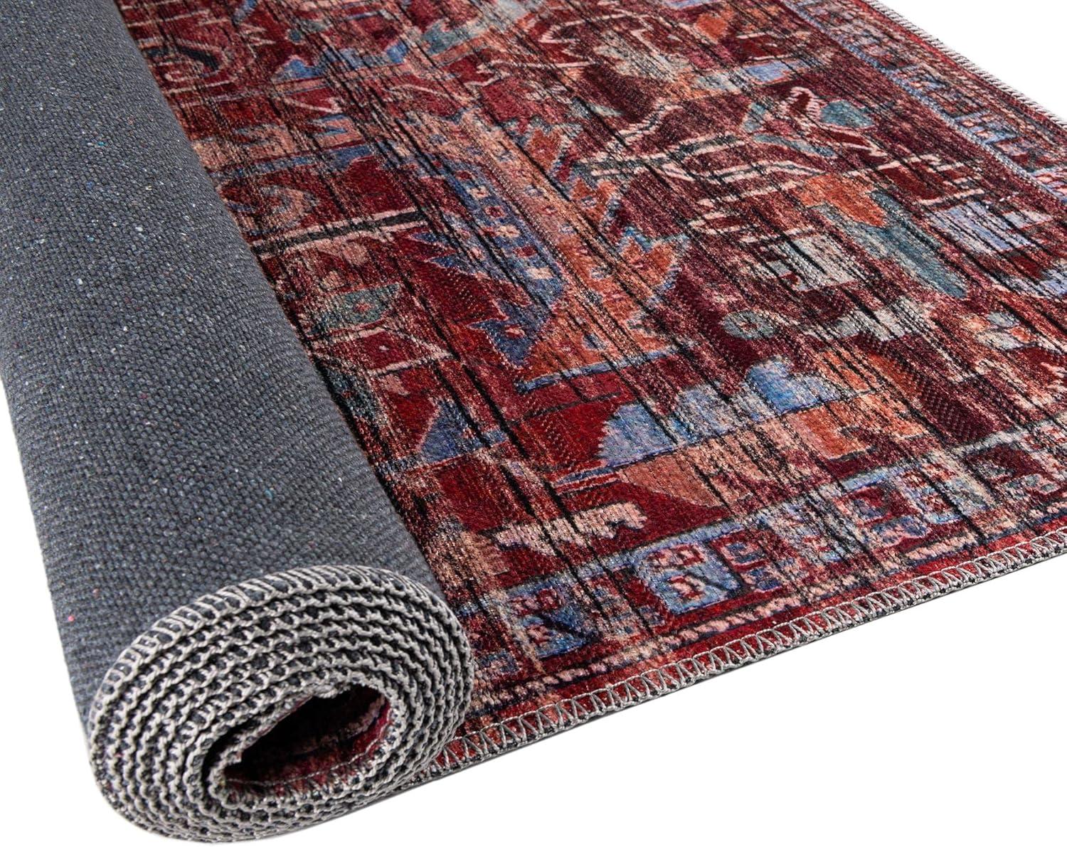 Rugs.com Maahru Collection Washable Rug – 8 Ft Square Rust Red Low-Pile Rug Perfect For Living Rooms, Kitchens, Entryways