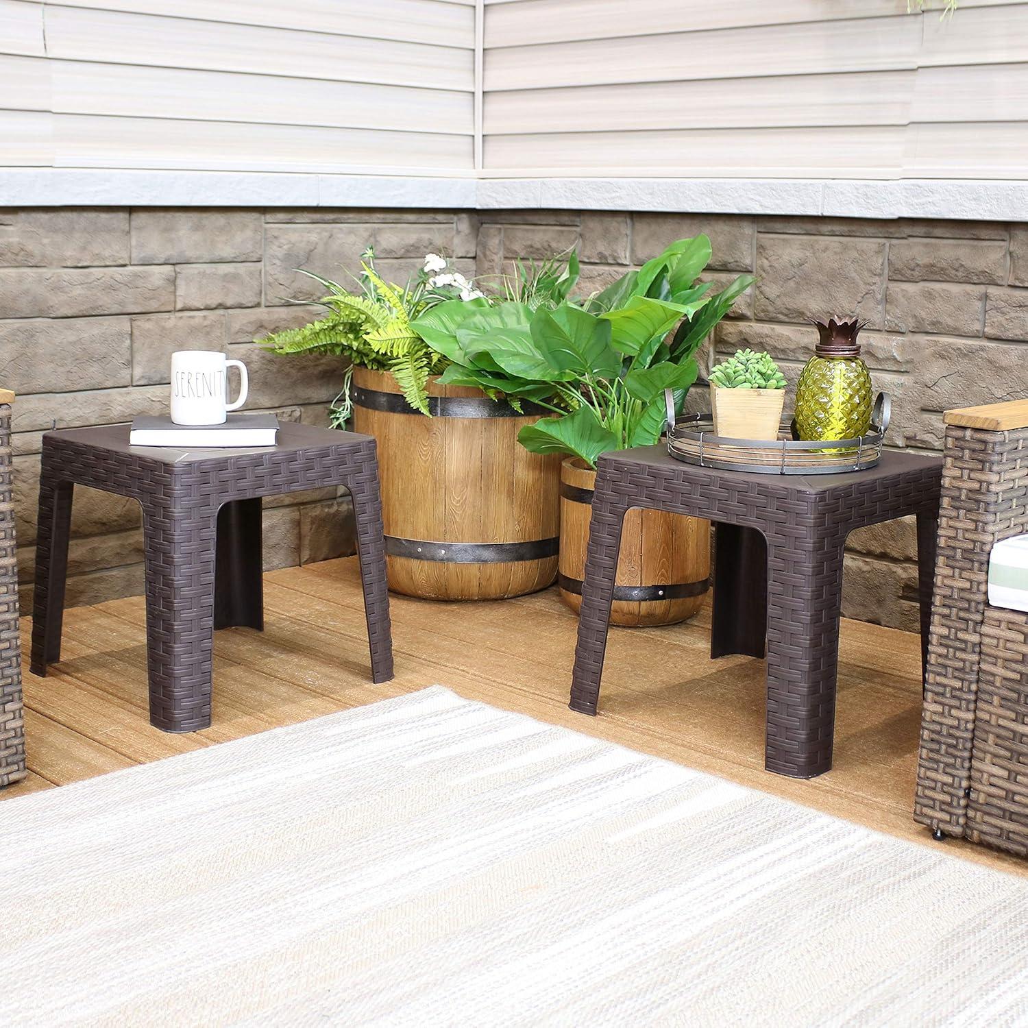 Sunnydaze Square Polypropylene Outdoor Side Table - Brown - 2pk