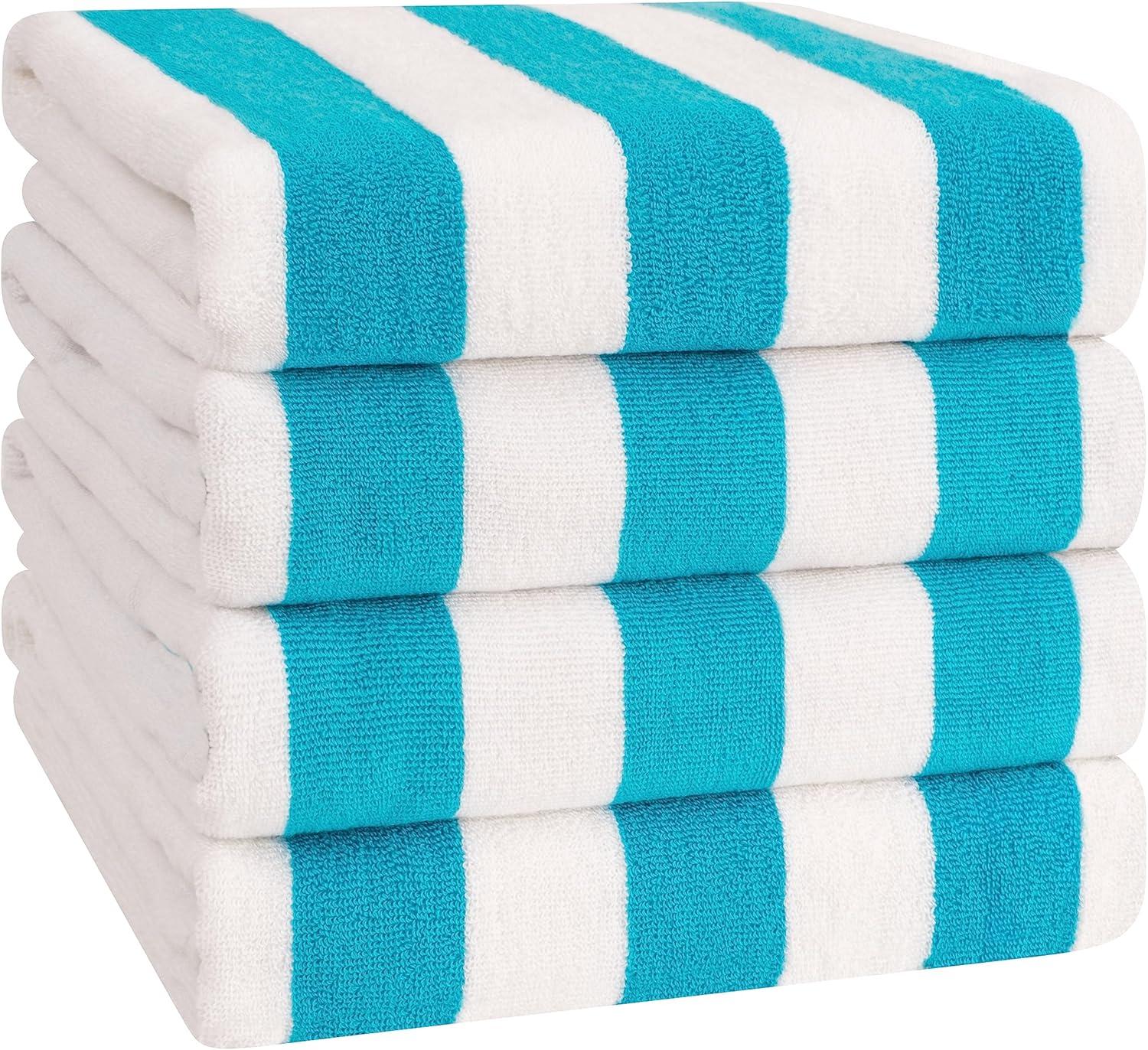 American Soft Linen Beach Towel, 100% Cotton Cabana Striped Beach Towel, 30 in by 60 in Soft Absorbent Beach Pool Towel
, Turquoise Blue
