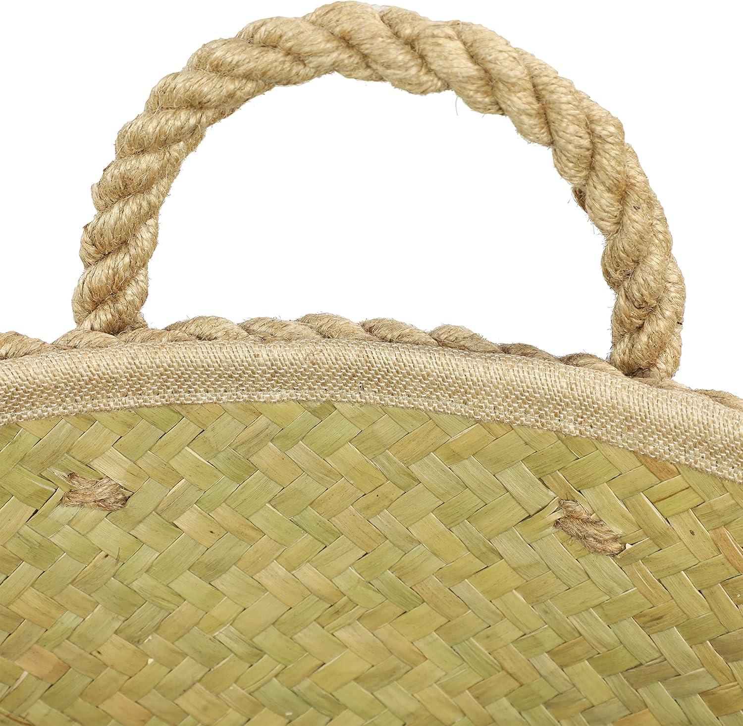 DecMode 17", 15", 13"W White Seagrass Handmade Two Toned Storage Basket with Handles, 3-Pieces