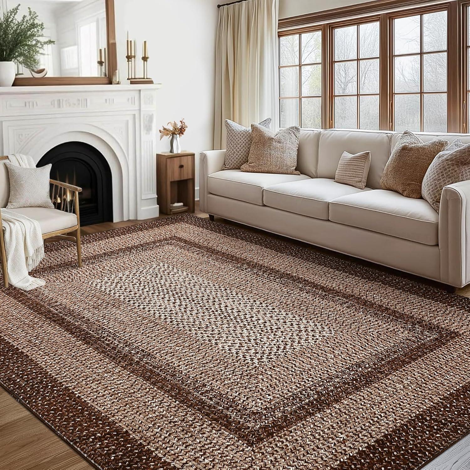Bungalow Rose 8X10 Braided Print Area Rug Washable Rug