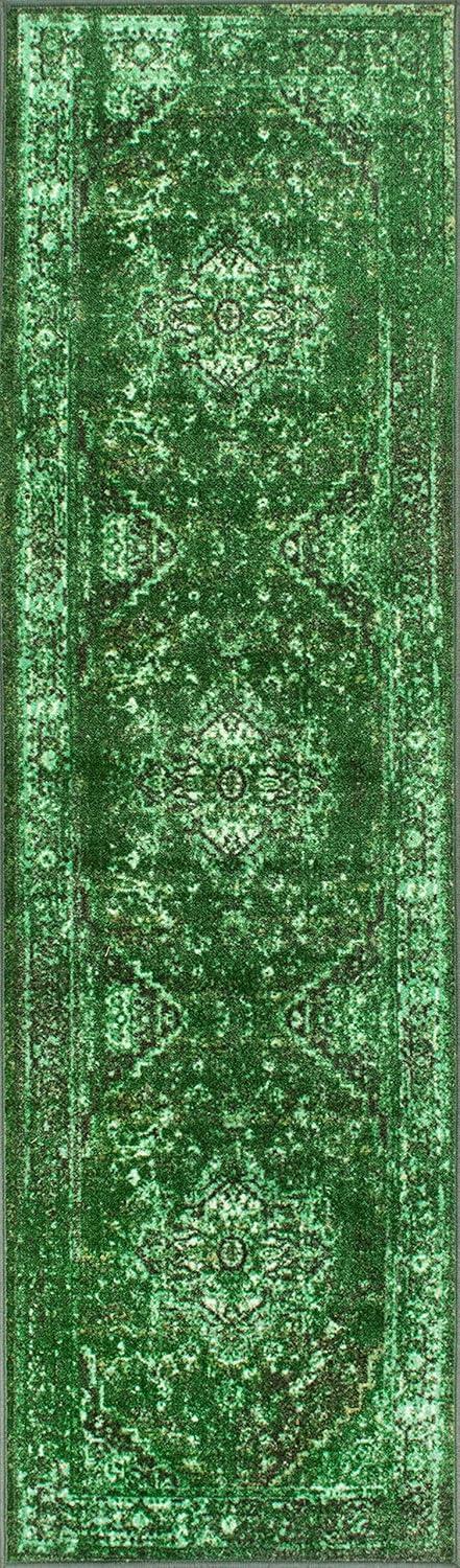 Green Tufted Reversible Synthetic Runner Rug