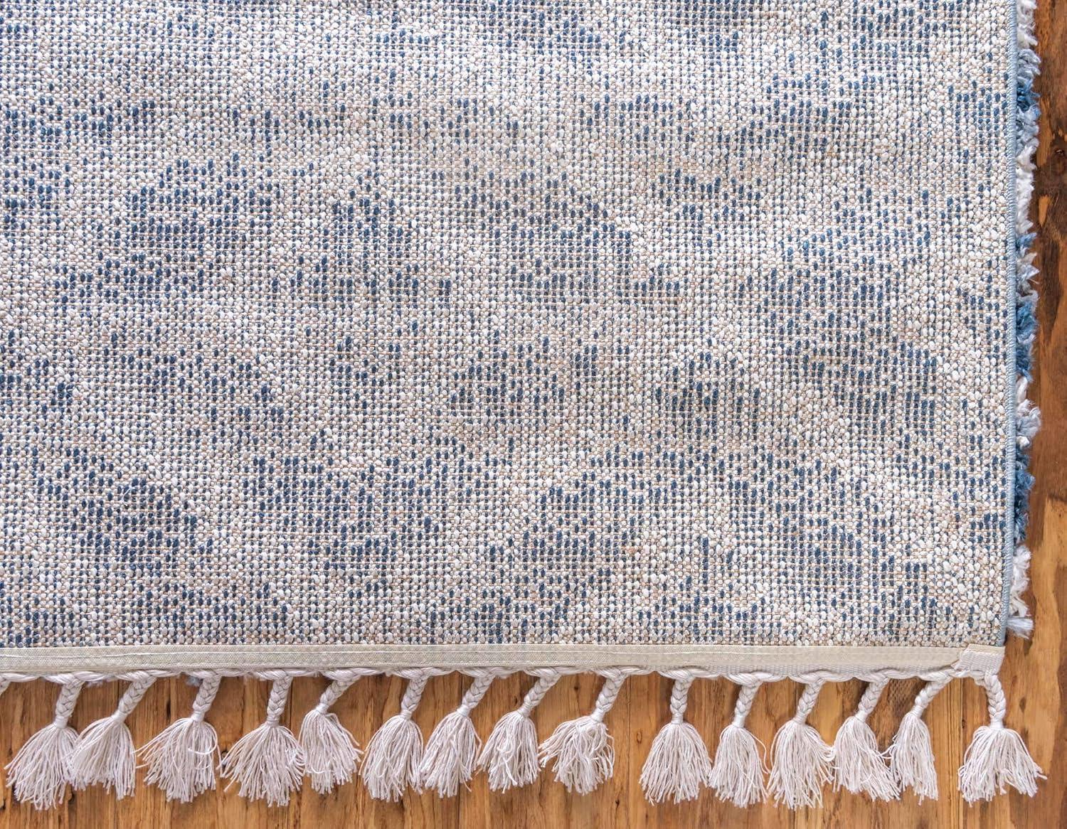 Unique Loom Hygge Shag Collection Area Rug - Diamond (4' 1" x 6' 1" Rectangle Blue/Beige)