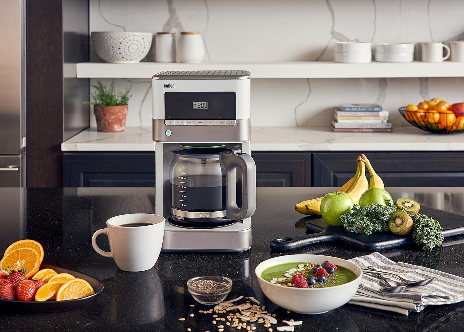 Braun BrewSense 12-cup Drip Coffee Maker - KF6050WH - Stainless Steel/White: Automatic Shut-Off, Glass Carafe, 1000W