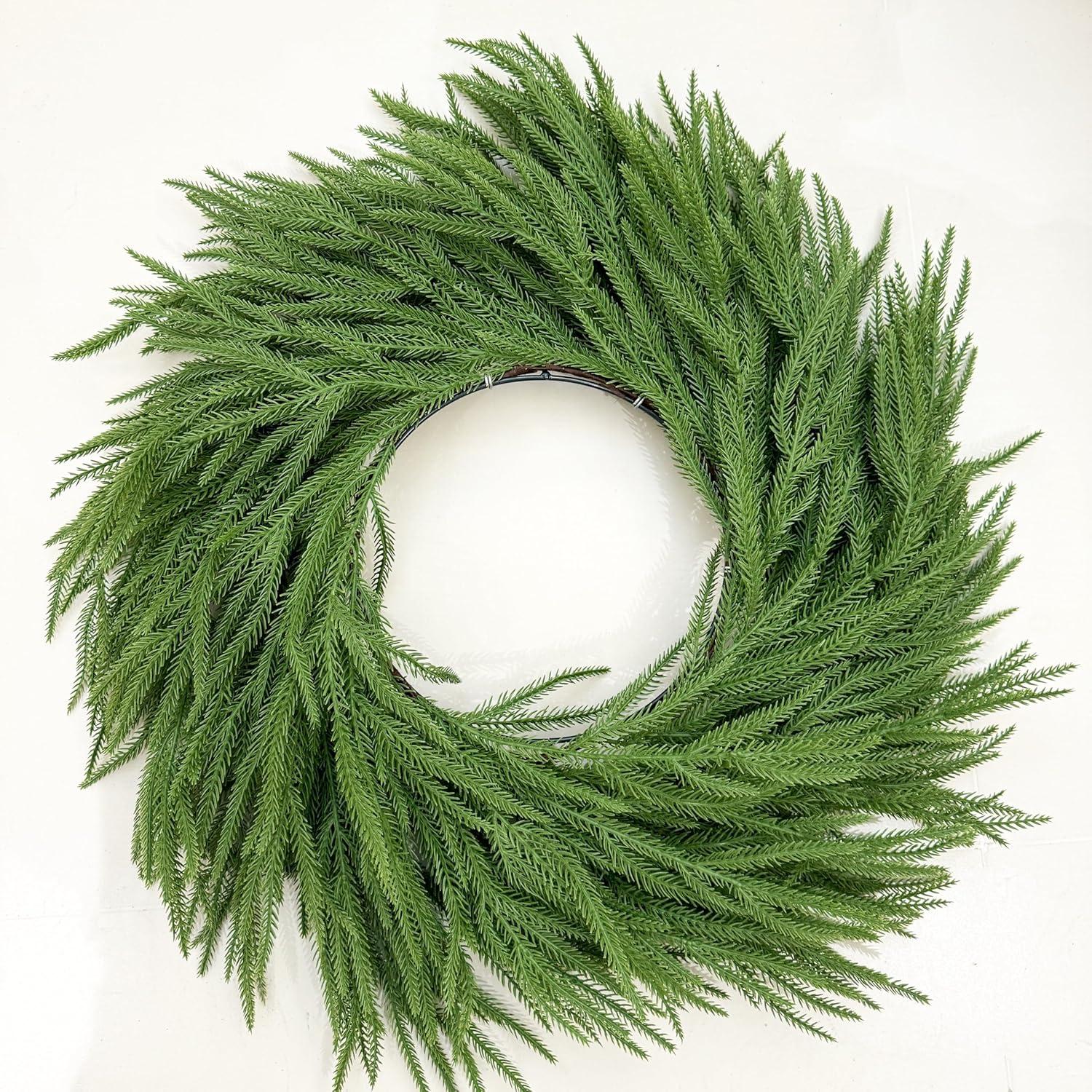 24" Pine Wreath for Front Door Artificial Christmas Wreath Green Faux Pine Wreath for Wall Windows Mantle Outdoor Christmas Decoration