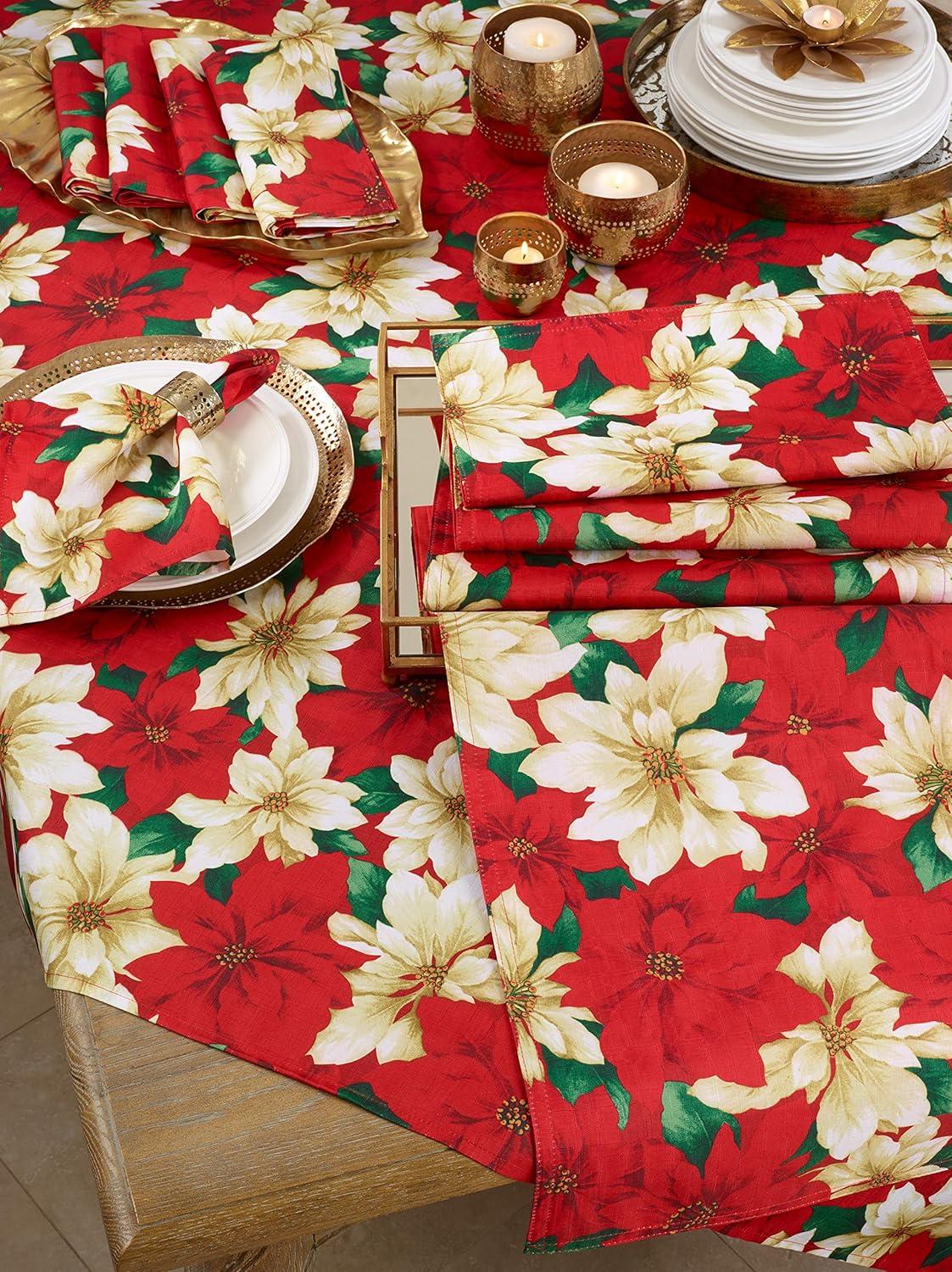 Saro Lifestyle Poinsettia Design Table Napkins (Set of 12), 20", Multicolored