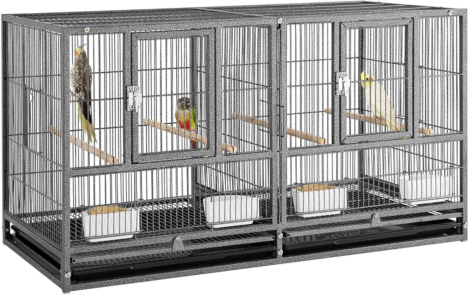 Yaheetech 21'' Stackable Divided Breeder Bird Cage for Small Birds Lovebirds Finch Canaries Parakeets Cockatiels Budgies, Black