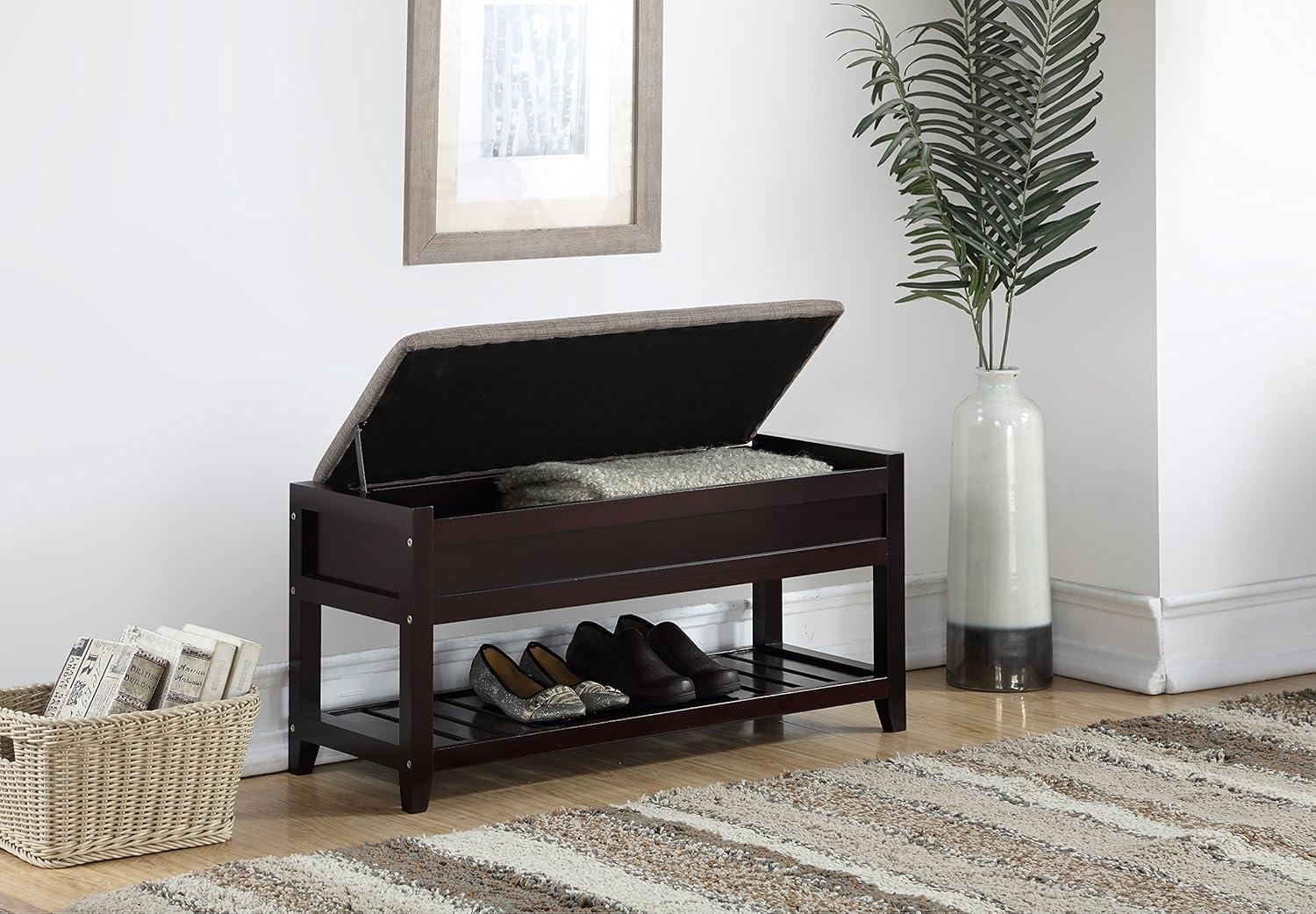 Roundhill Furniture Rouen Seating Bench with Shoe Storage, Espresso