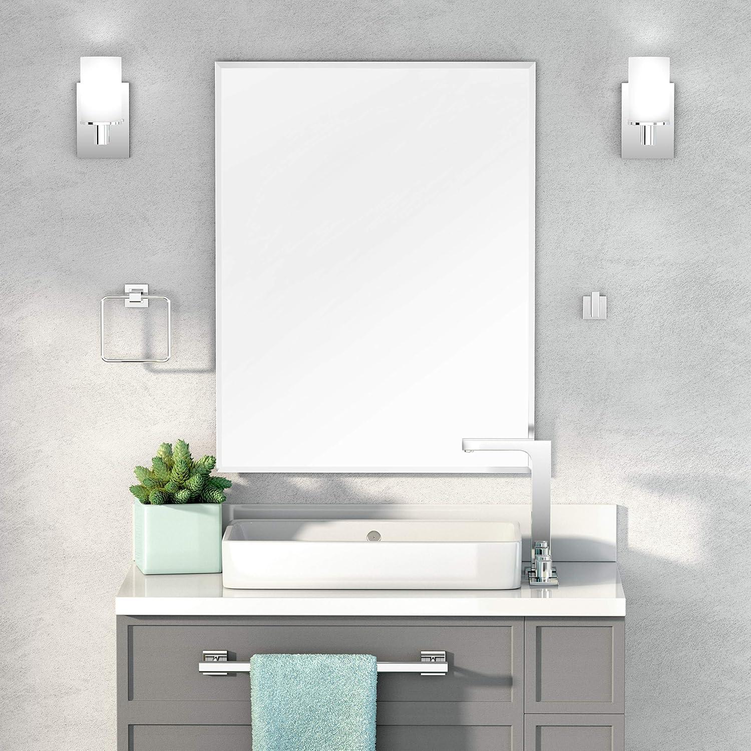 Elegant 24"H Frameless Beveled Bathroom Vanity Mirror