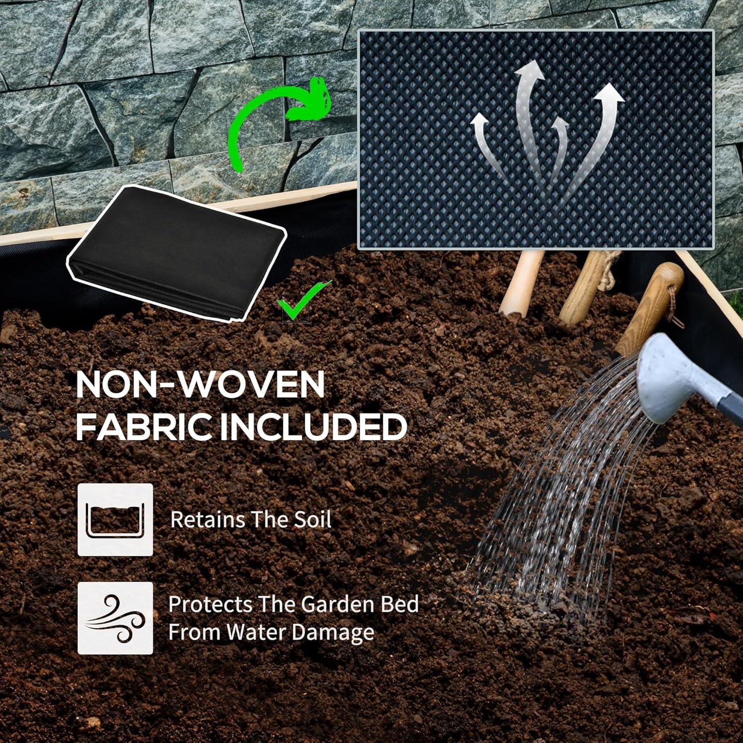 Outsunny Raised Garden Bed with Trellis, 2 Tier Wooden Elevated Planter Box with Legs and Metal Corners for Vegetables, Flowers, Herbs, Gray