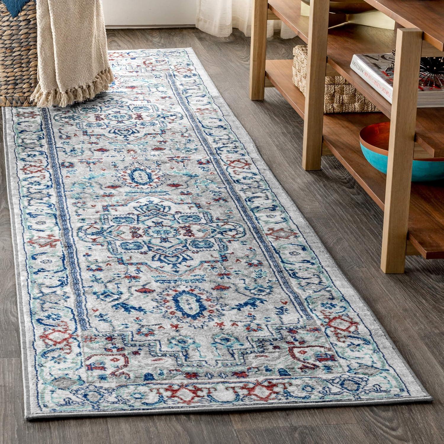 6'x6' Modern Persian Vintage Medallion Area Rug, Light Grey/Blue - JONATHAN Y
