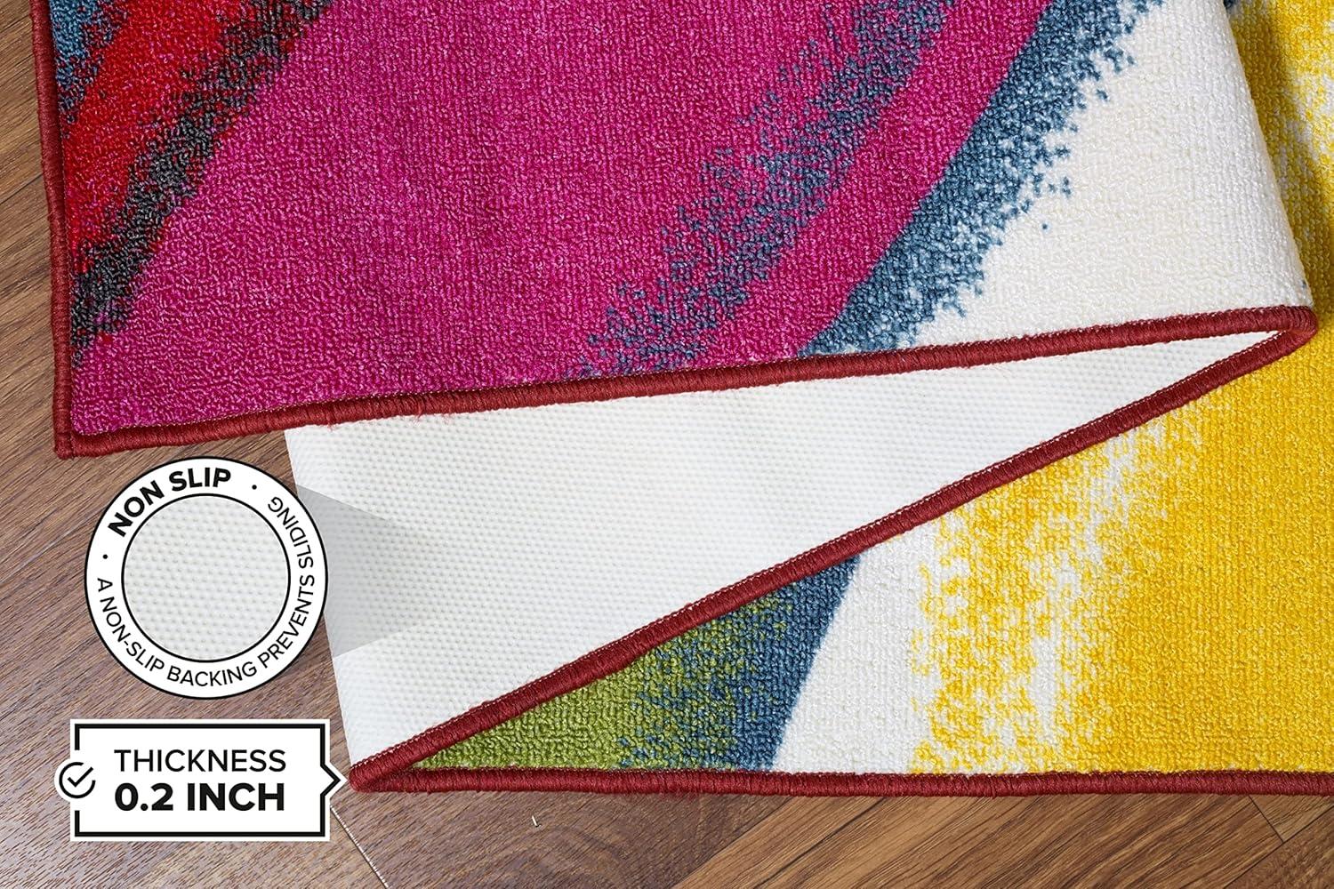 World Rug Gallery Modern Contemporary Waves Multicolored Non-slip (Non-skid) Area Rug - Multi 3'3" x 5'