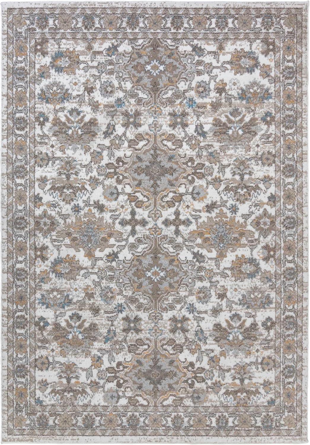 Ivory and Beige Rectangular Synthetic Area Rug, 9x13