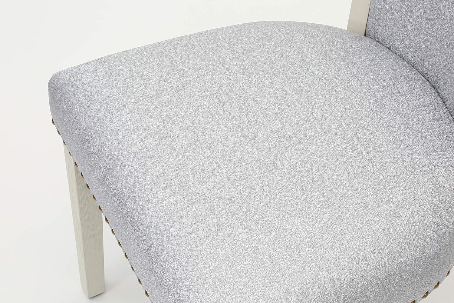 Verona Linen White Wood Frame Upholstered Chair with Gray Linen Fabric Seat with Nail Head & Stylish Back - Set of 2