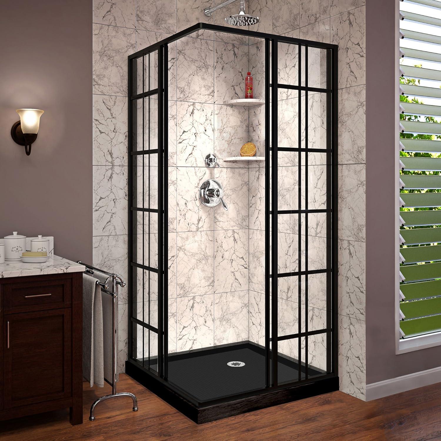 French Corner 42" x 74.75" Square Sliding Shower Enclosure with Base Included