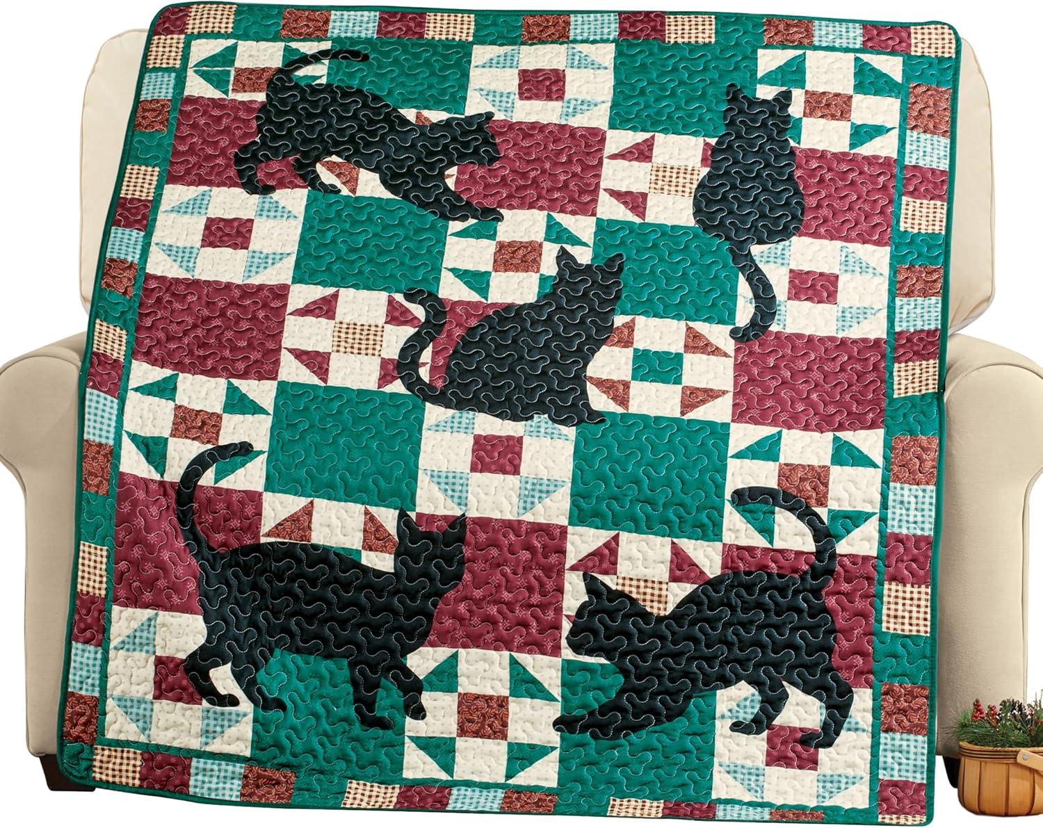 Collections Etc Cat Patchwork 5-Foot Long Quilted Throw THROW