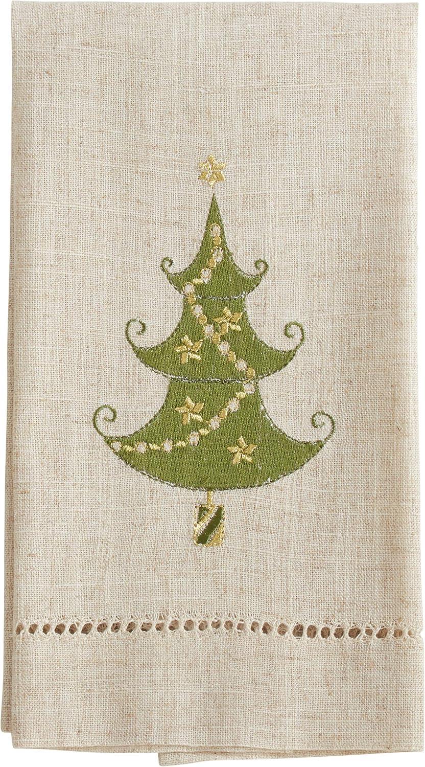 Natural Embroidered Christmas Tree Guest Towels Set of 4