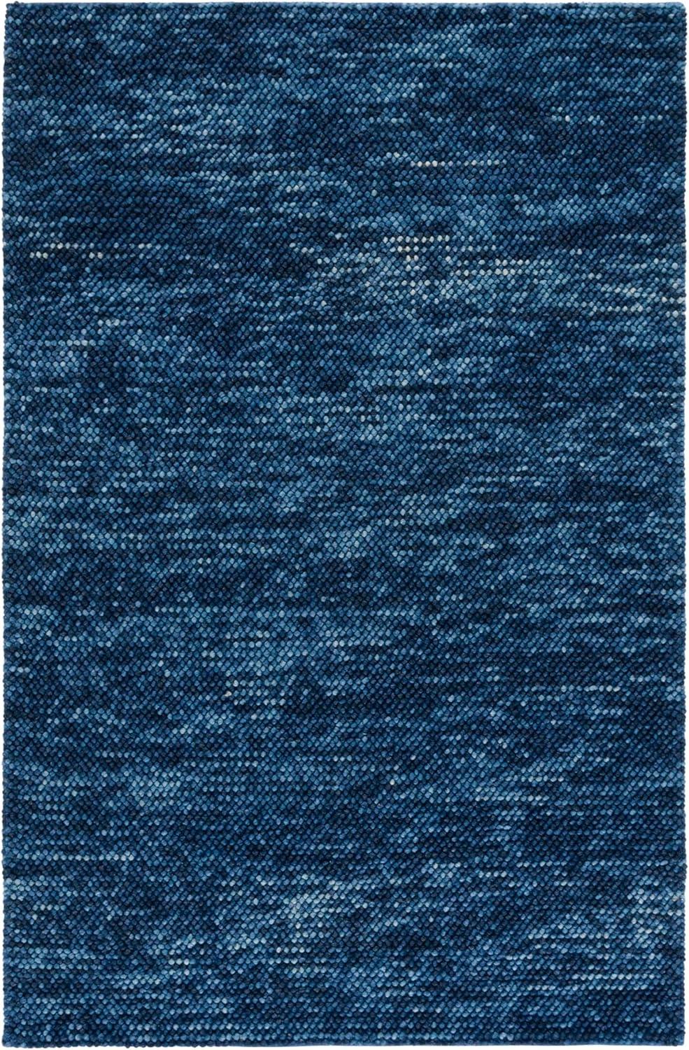 Handmade Navy Blue Wool and Cotton Braided 4' x 6' Area Rug