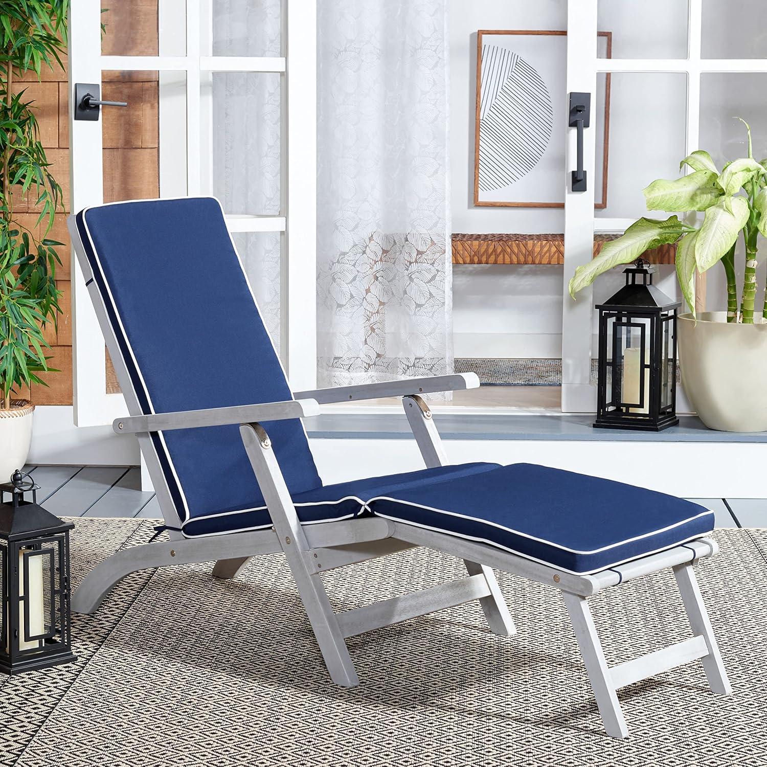 Palmdale Lounge Chair - Outdoor - PAT7015 - Grey/Navy -Safavieh