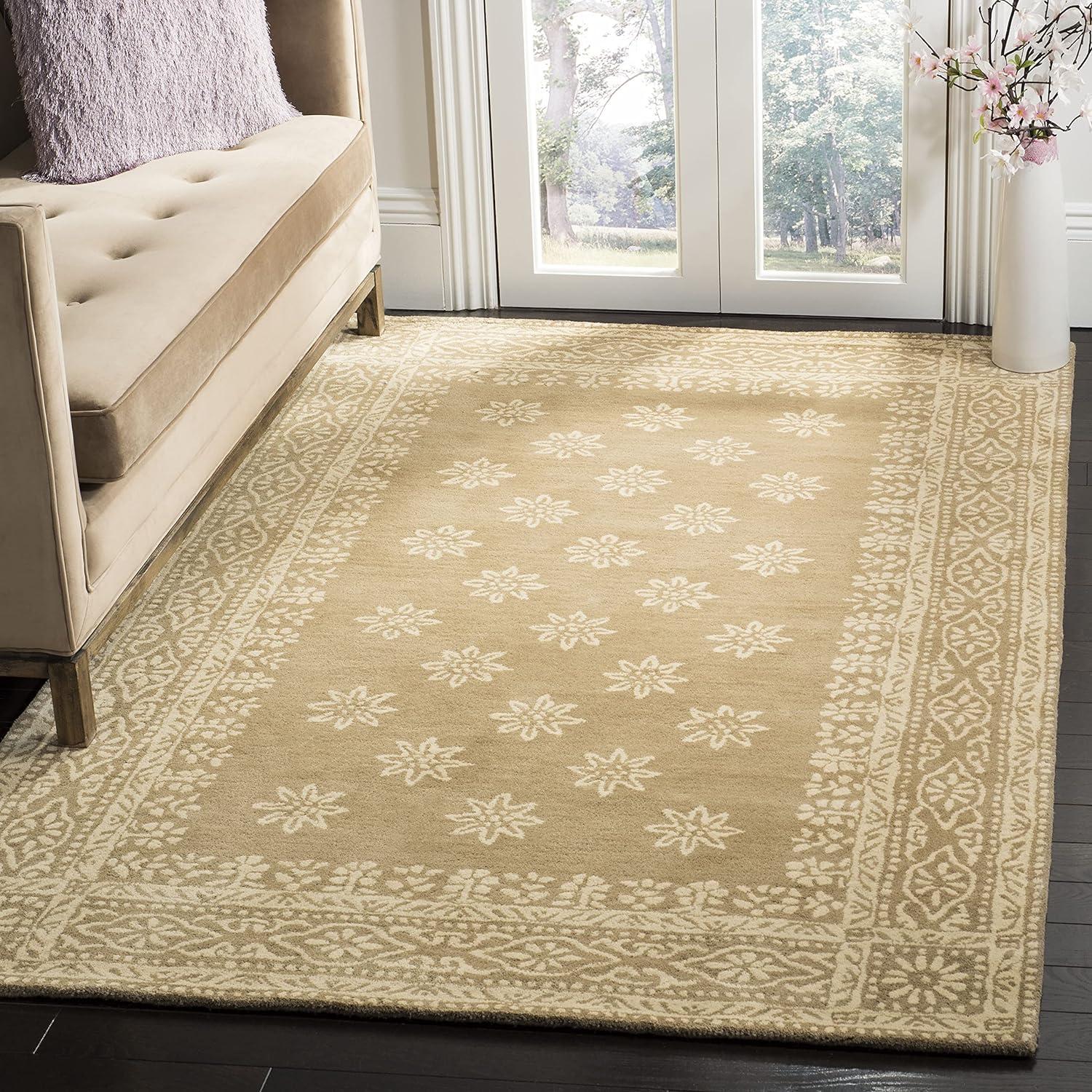 Beige and Off-White Hand-Tufted Wool Area Rug, 5' x 8'