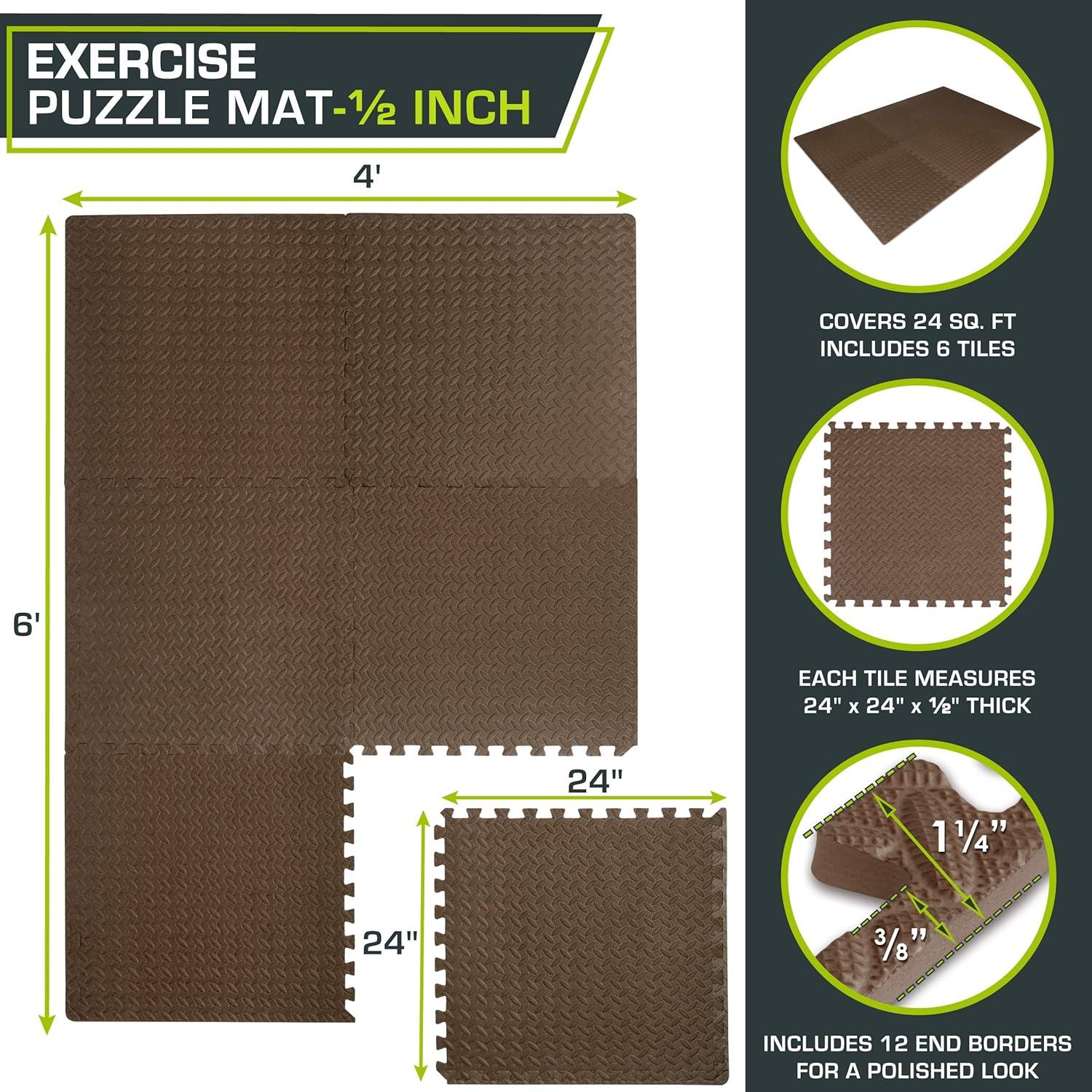ProsourceFit Exercise Puzzle Mat 1/2-in, Brown, 24 Sq Ft - 6 Tiles