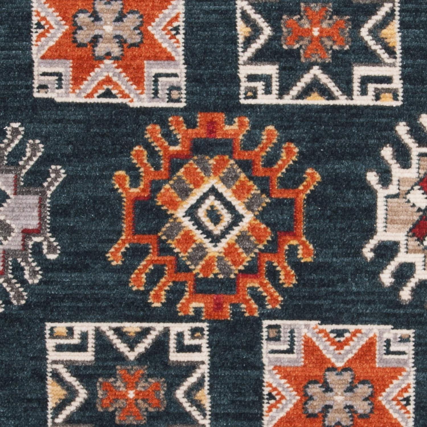 SAFAVIEH Farmhouse Medici Aztec Fringe Area Rug, Navy/Orange, 6'3" x 6'3" Square