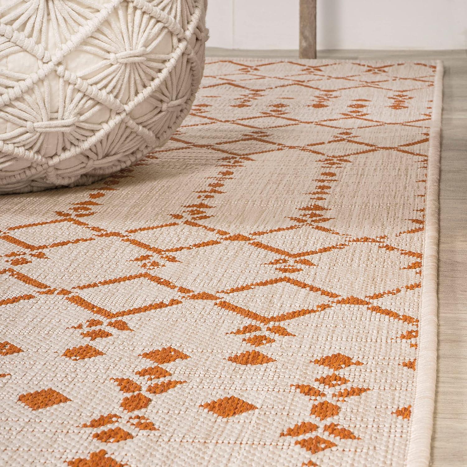 5' x 8' Ourika Moroccan Geometric Textured Weave Indoor/Outdoor Area Rug, Cream/Orange - JONATHAN Y