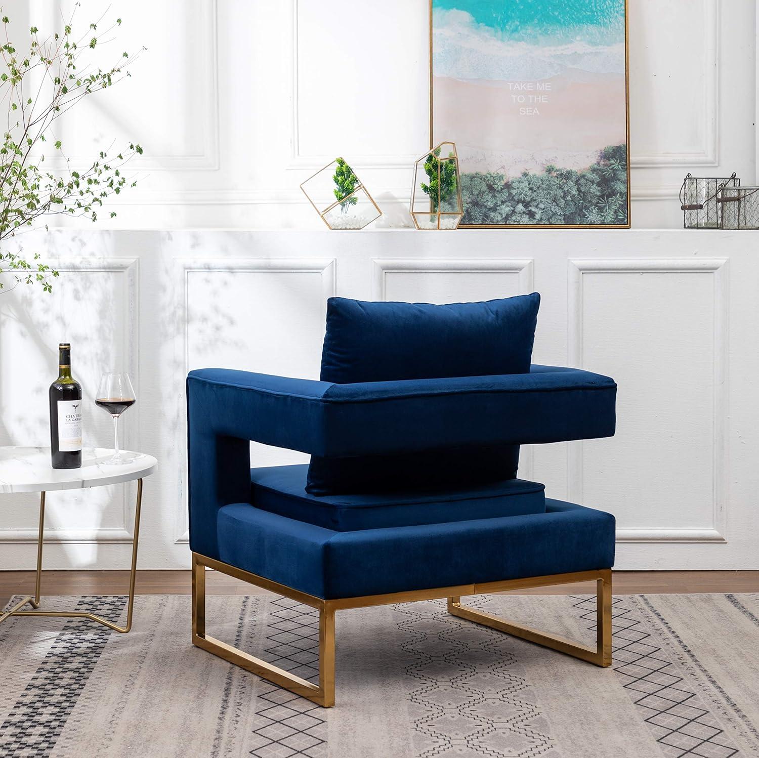 Roundhill Furniture Lenola Upholstered Accent Arm Chair, Blue 29.75D x 27.5W x 34.5H Inch