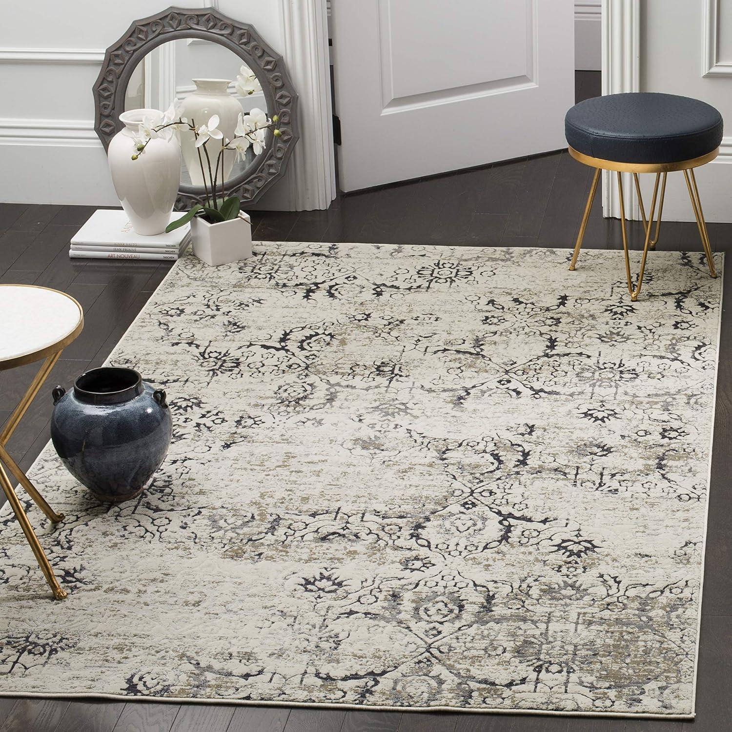 Urban Chic Vintage Blue 4'x6' Viscose and Cotton Blend Rug