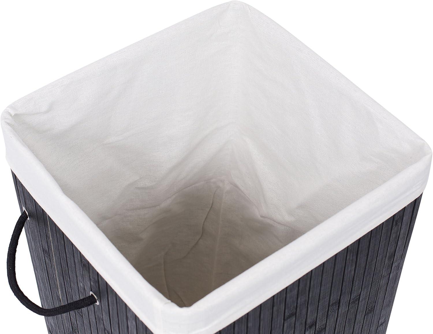 Square Laundry Hamper, Laundry Basket, Bamboo Collapsible Hamper with Lid, String and Cloth Liner for Bedroom, Living Room, Bathroom, Toilet, Hotel, Black