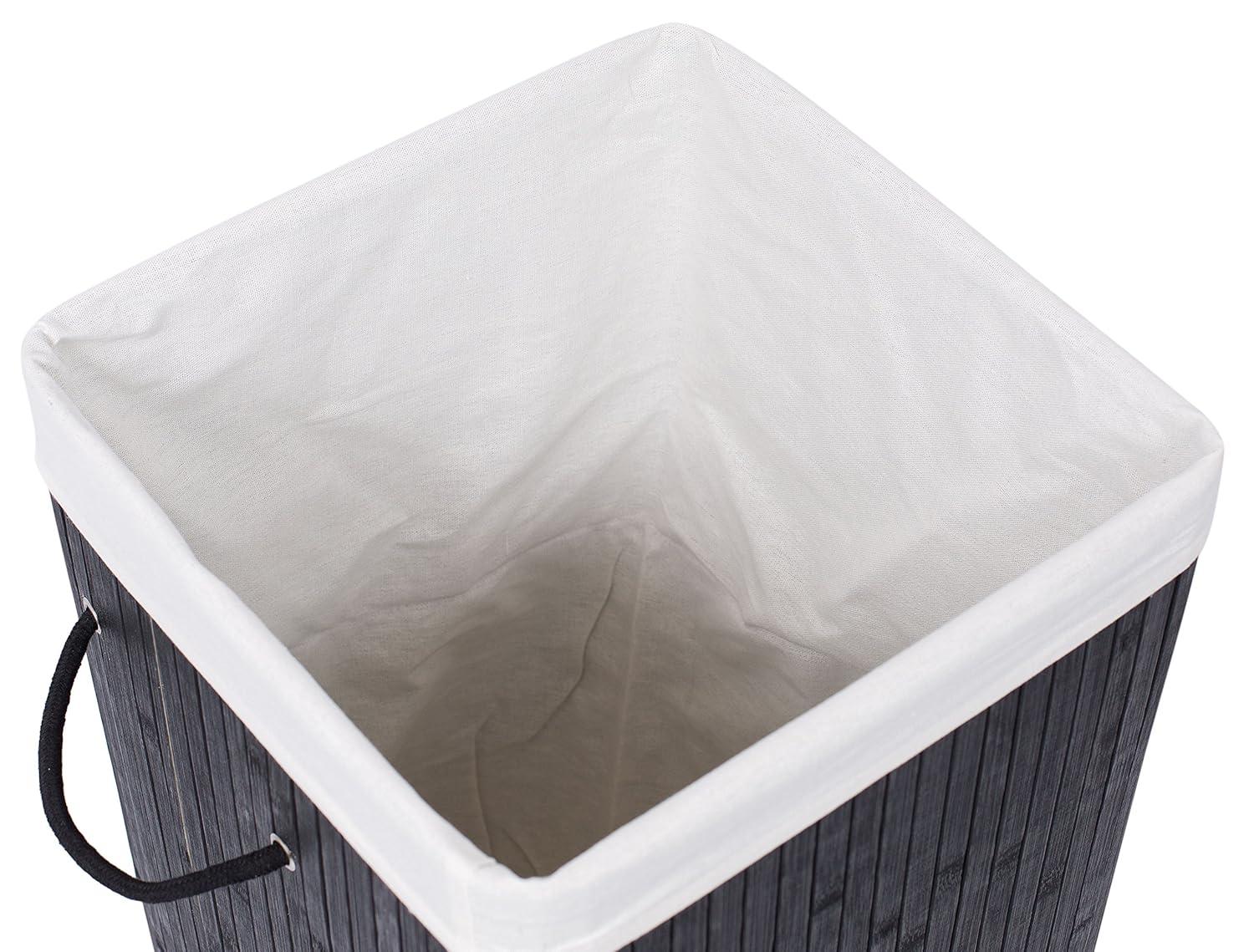 Square Laundry Hamper, Laundry Basket, Bamboo Collapsible Hamper with Lid, String and Cloth Liner for Bedroom, Living Room, Bathroom, Toilet, Hotel, Black