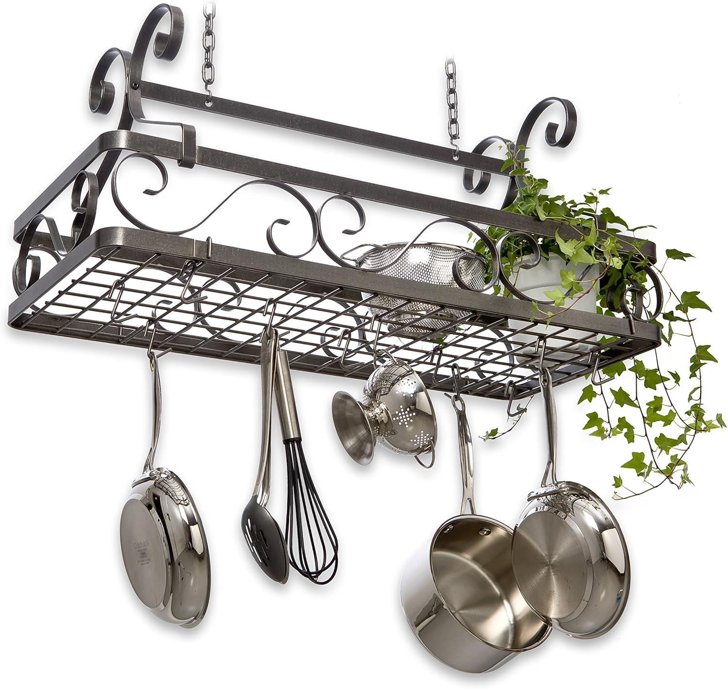 Handcrafted Hammered Steel Hanging Pot Rack with Hooks