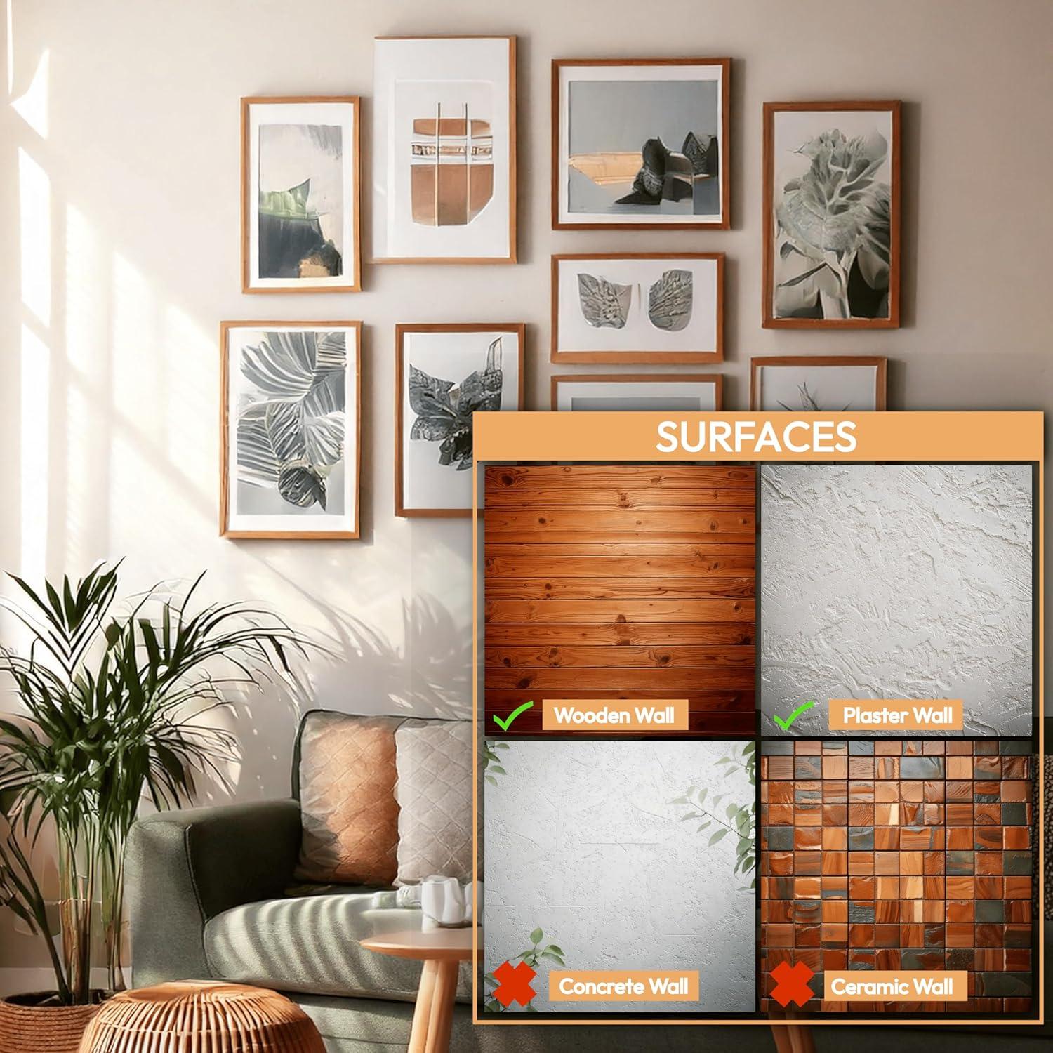 Picture Hanging Kit 184Pcs – Picture Hangers & Wall Hooks for Hanging – 20lb, 30lb, 50lb Wall Hangers with Metal Hooks and Nails for Drywall, Wood Walls & More(Gold)